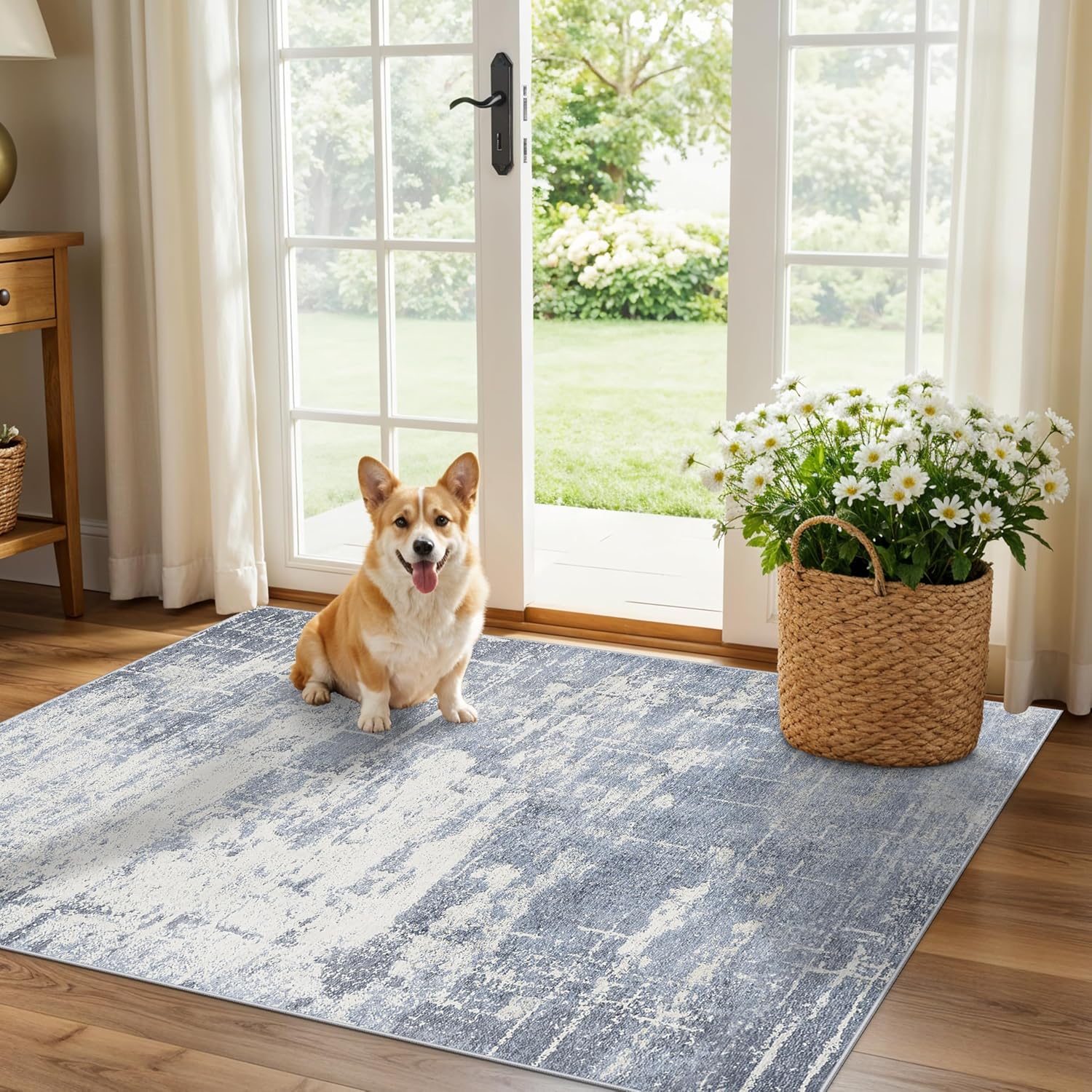 Washable 2x3 Entryway Area Rug - Neutral Kitchen Rug Runner Vintage Soft Floor Mat Non Slip Indoor Farmhouse Carpet for Bathroom Living Room Bedroom (2 X 3, Beige)
