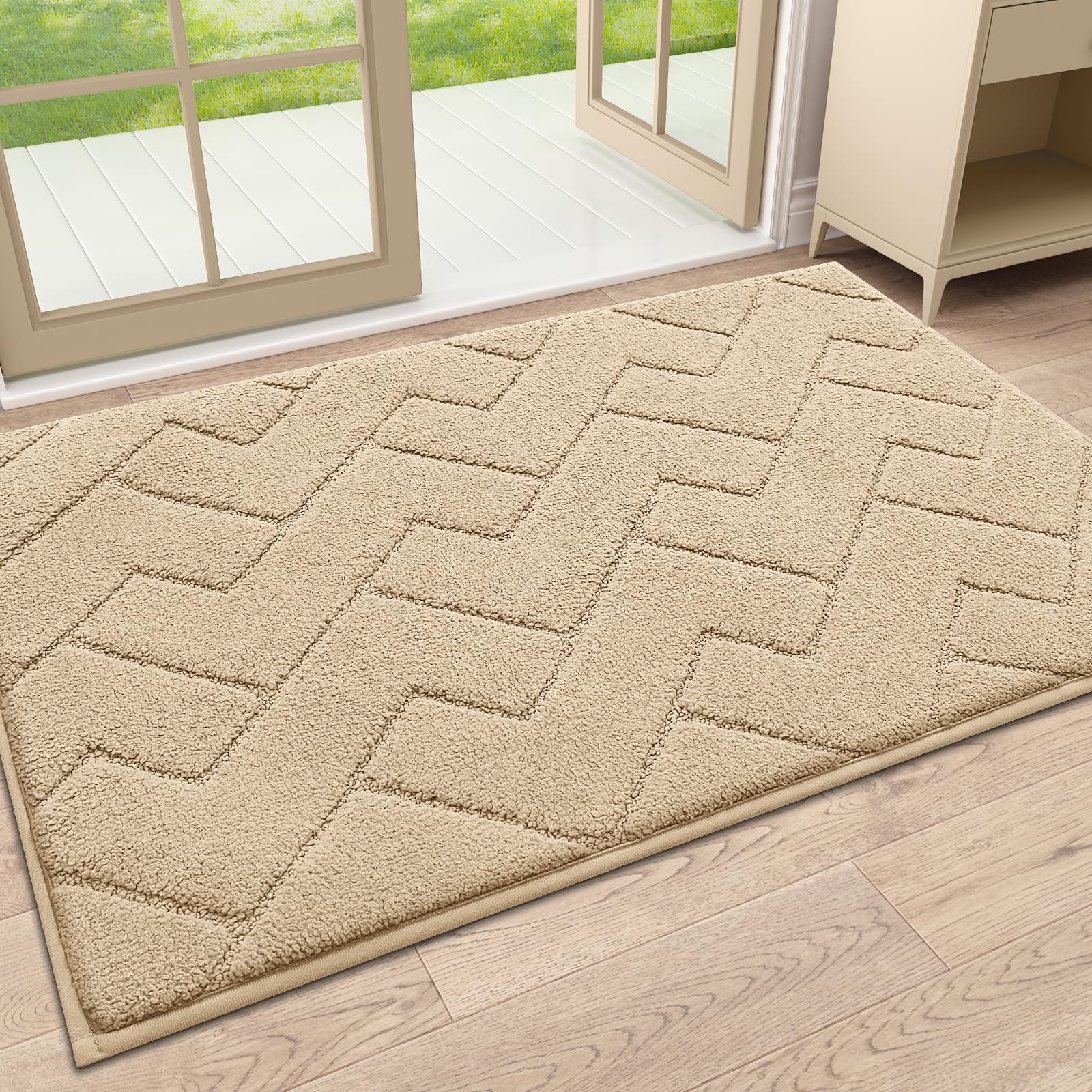 OLANLY Indoor Door Mat, 32x20, Dirt Resistant and Absorbent, Sturdy Non-Slip Rubber Backing, Easy to Clean, Washable Low-Profile Doormat for Entryway, Grey