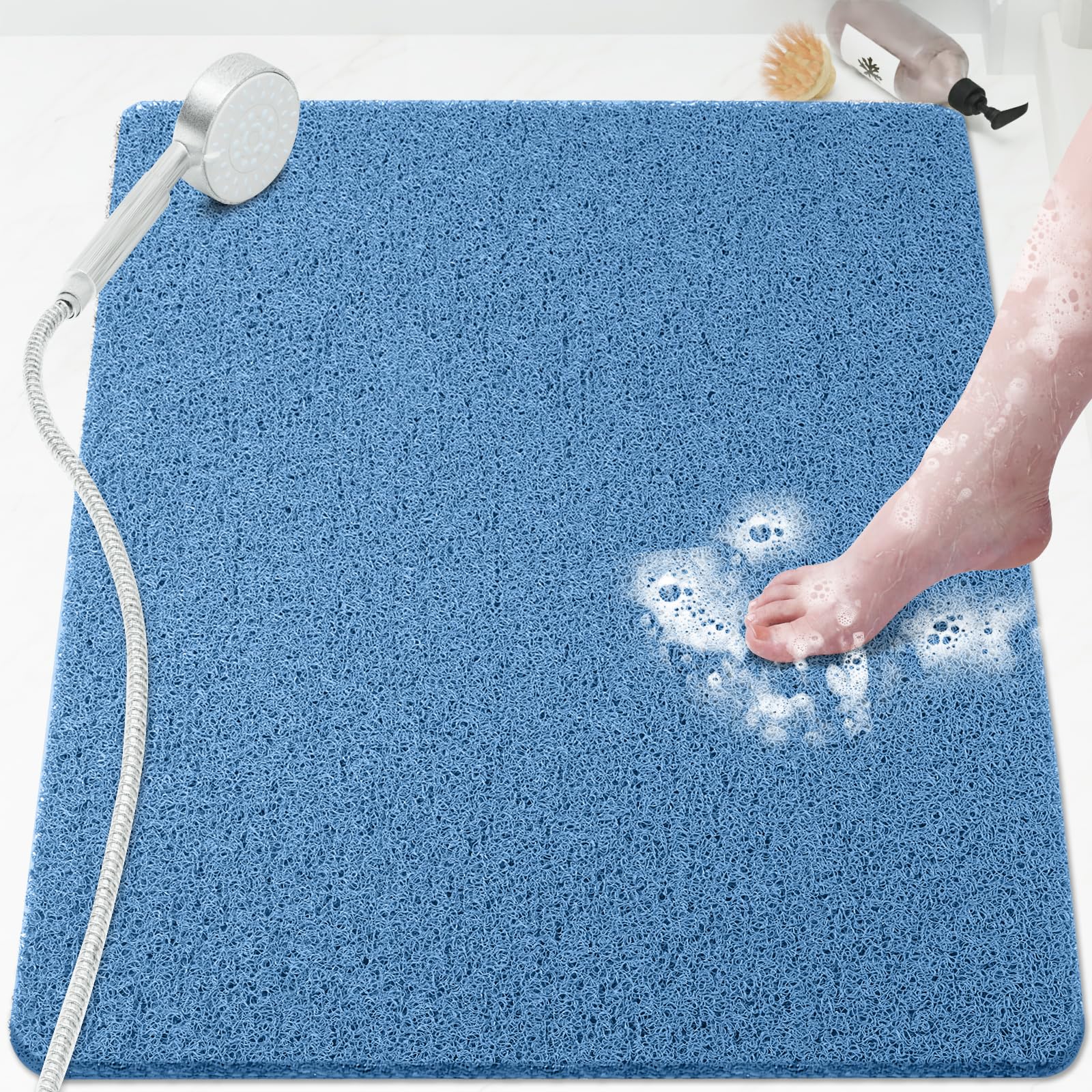 PVC Loofah Shower/Bathtub Mat Non-Slip, 24x16 inch, Soft Tub Mat with Drain, for Tub and Bathroom,Quick Drying,Grey
