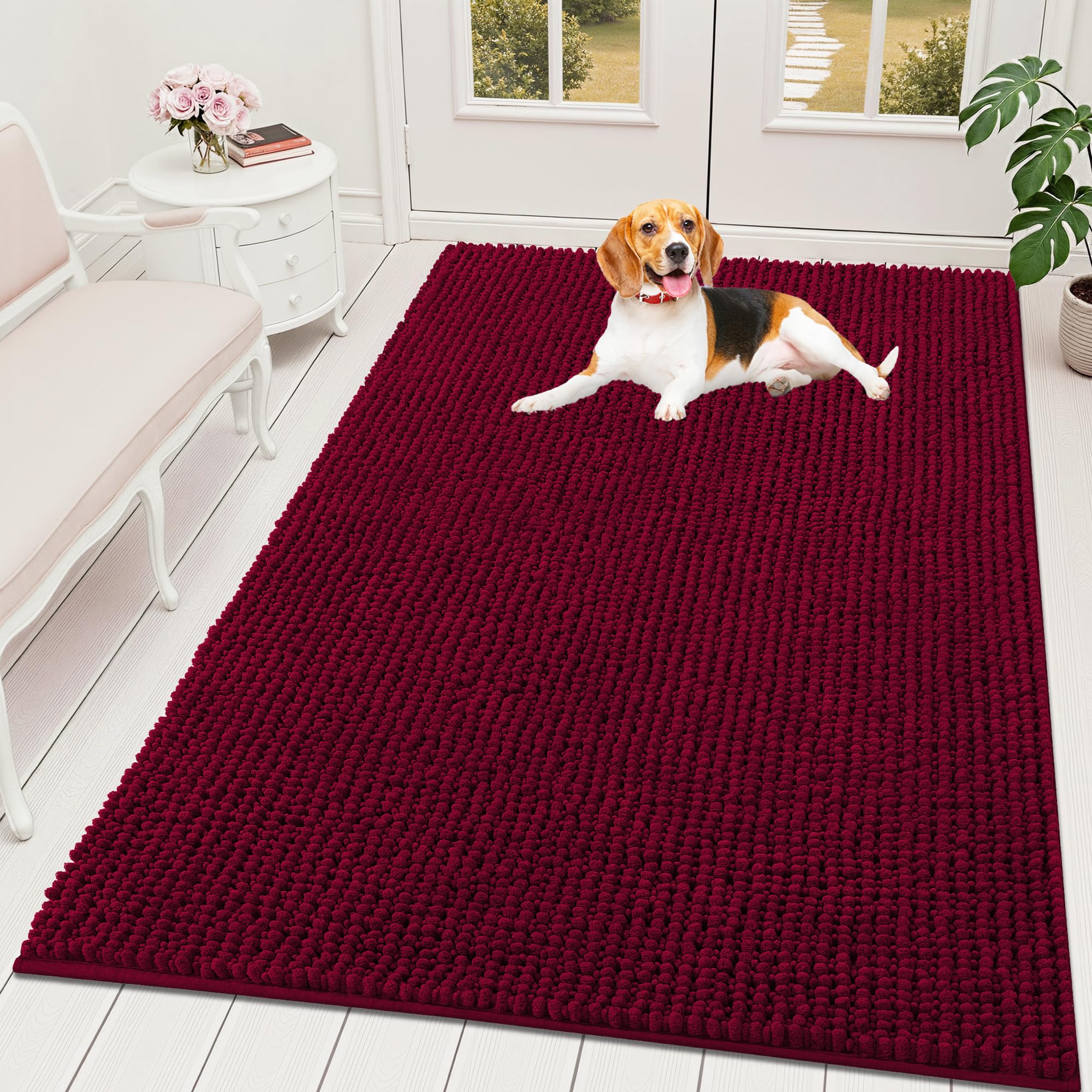 OLANLY Dog Door Mat for Muddy Paws 30x20, Ultra Absorbent Chenille Mud Doormat, Non-Slip Washable and Dirt Trapping Doormat for Indoor Entryway, Quick-Dry Indoor Pet Bed Mats for Dogs, Grey