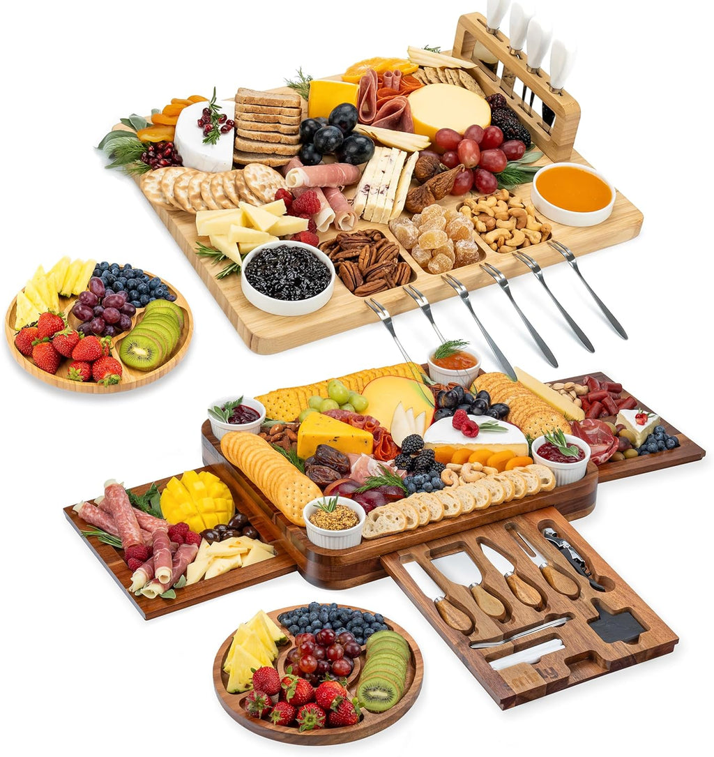 3 Side Acacia Wood Charcuterie Boards Gift Set Bundle