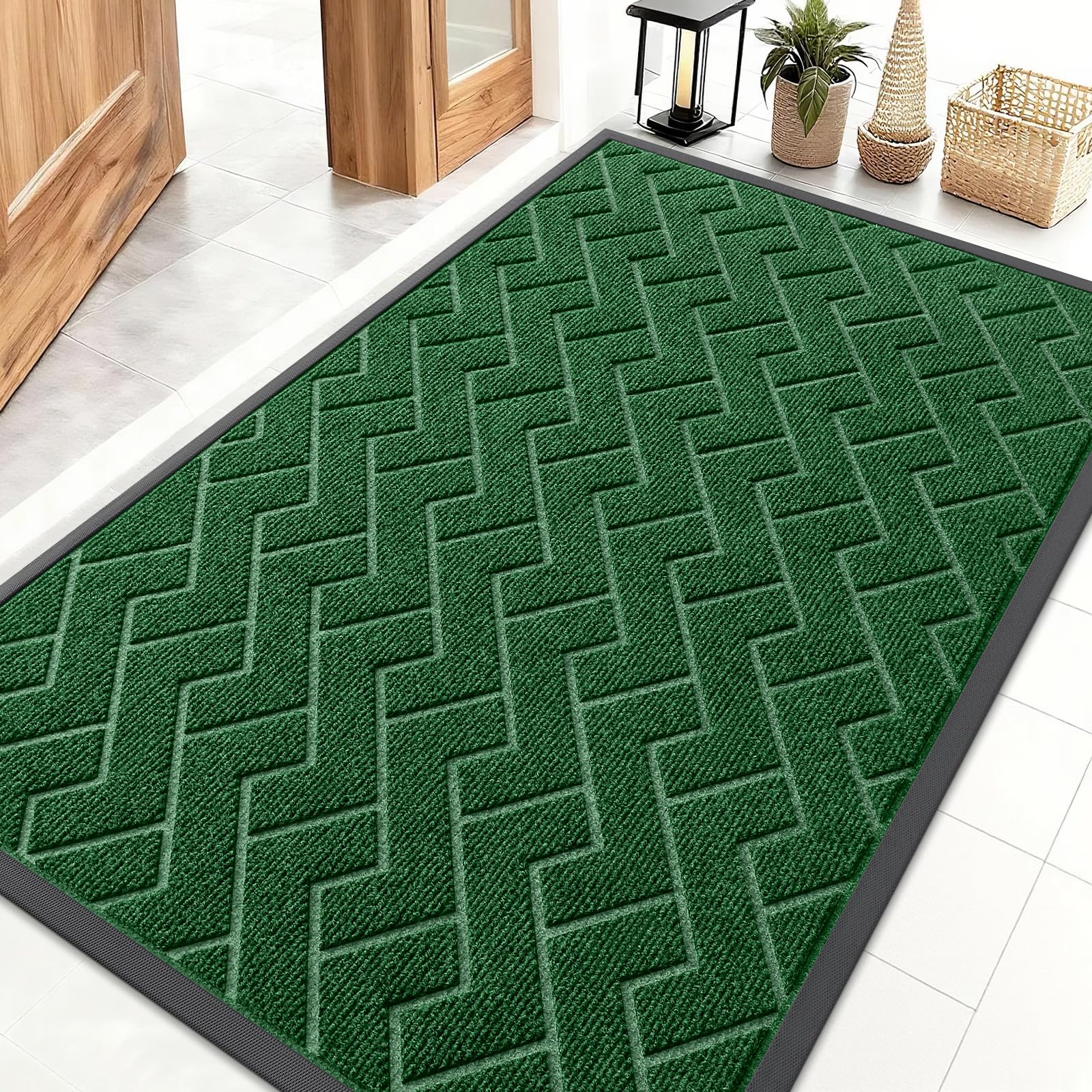 OLANLY Front Door Mat Indoor Outdoor Entrance, Waterproof All-Season, All-Weather Doormat, Sturdy Natural Rubber, Fade Resistant, Low Profile, Easy Clean Patio Porch Entryway Mat, 29.5x17, Black