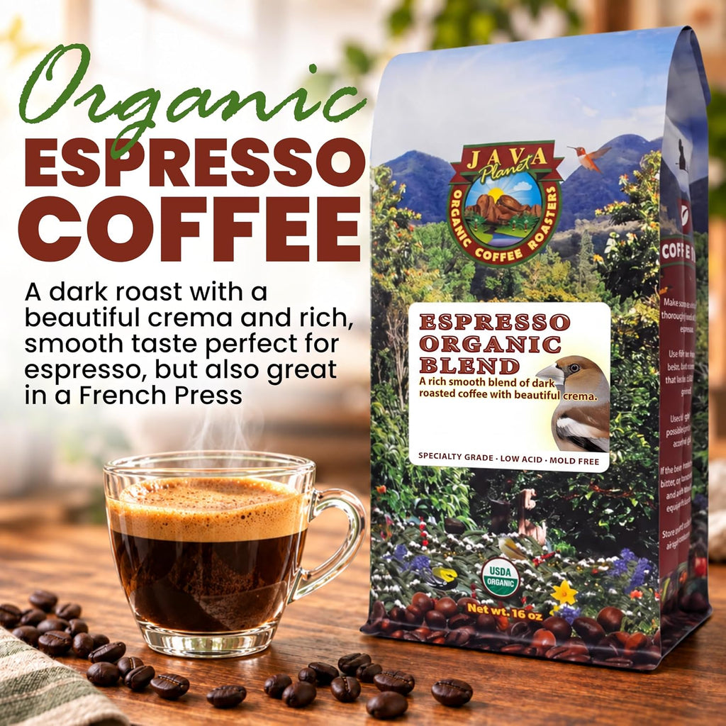 Java Planet Low Acid Organic Espresso Whole Bean Coffee 16oz