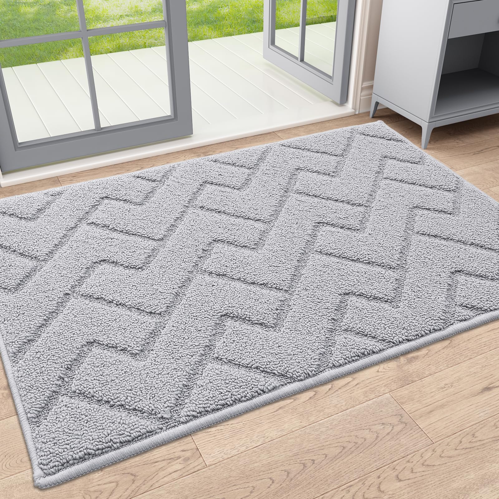OLANLY Indoor Door Mat, 32x20, Dirt Resistant and Absorbent, Sturdy Non-Slip Rubber Backing, Easy to Clean, Washable Low-Profile Doormat for Entryway, Grey