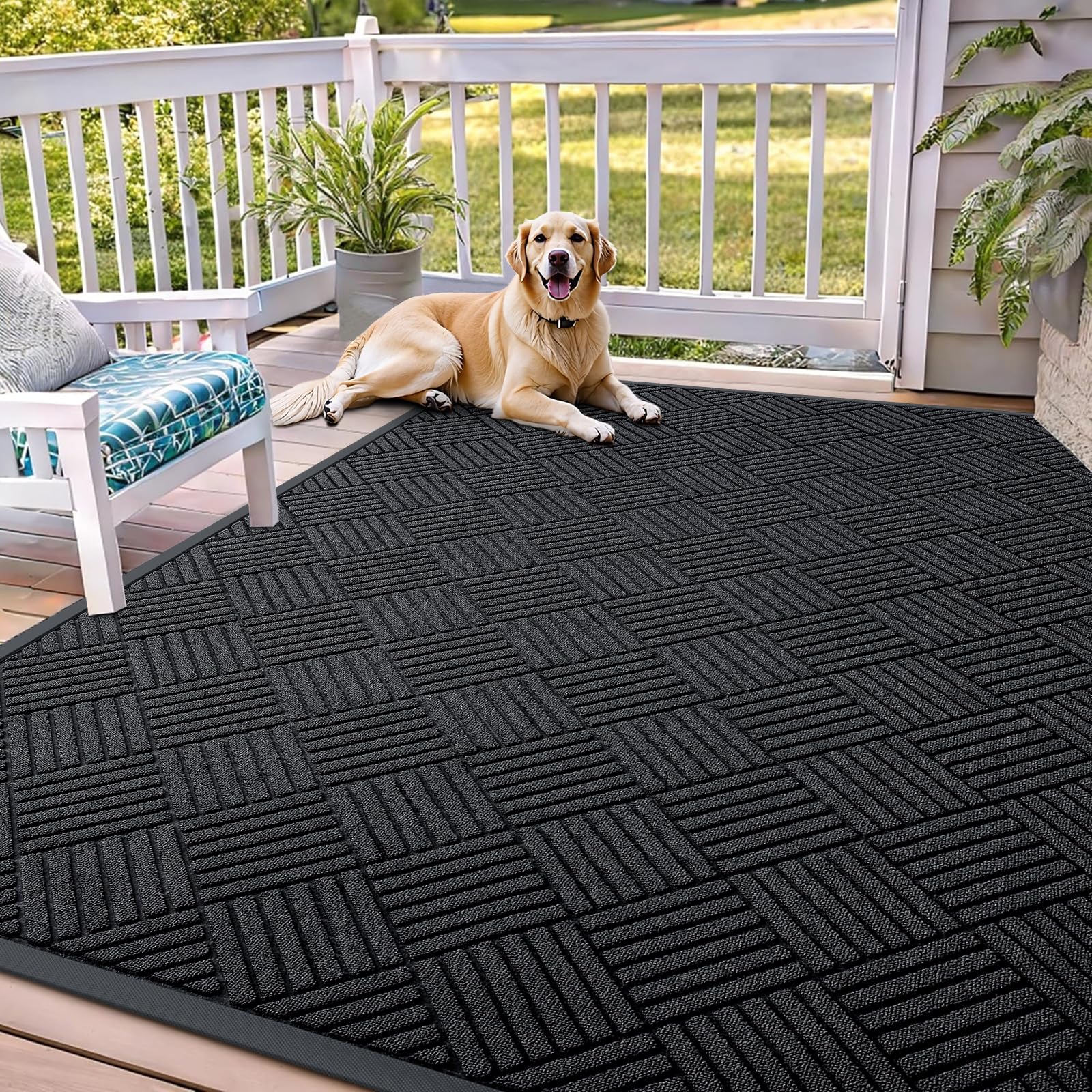 OLANLY Front Door Mat Outside Entrance 29.5x17, Absorbent, Heavy Duty Sturdy Natural Rubber Doormat Indoor Outdoor, Stain and Fade Resistant, Non-Slip Low Profile Floor Mat for Entryway, Grey Diamond