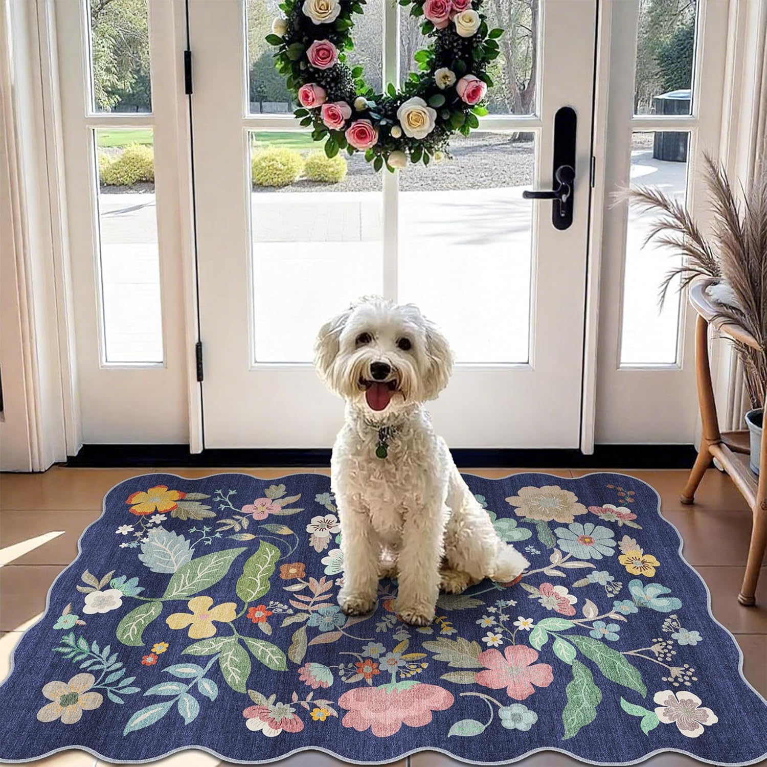 Washable 2x3 Entryway Area Rug - Neutral Kitchen Rug Runner Vintage Soft Floor Mat Non Slip Indoor Farmhouse Carpet for Bathroom Living Room Bedroom (2 X 3, Beige)