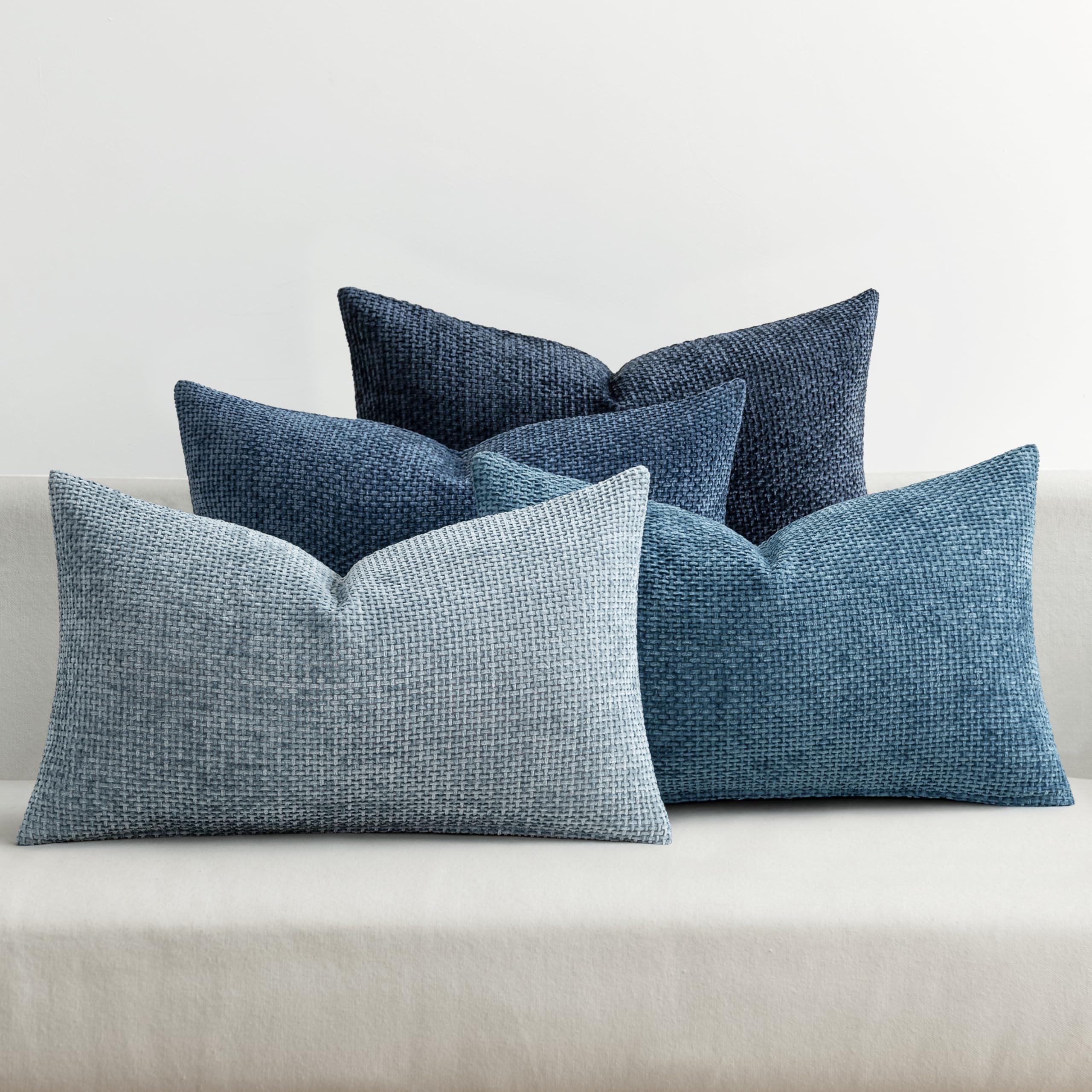 MIULEE Pack of 4 Couch Throw Pillow Covers 18x18 Inch Neutral Blue Soft Decorative Chenille Pillow Covers Farmhouse Accent Cushion Covers for Boho Western Spring Coastal Decor Sofa Bed Living Room