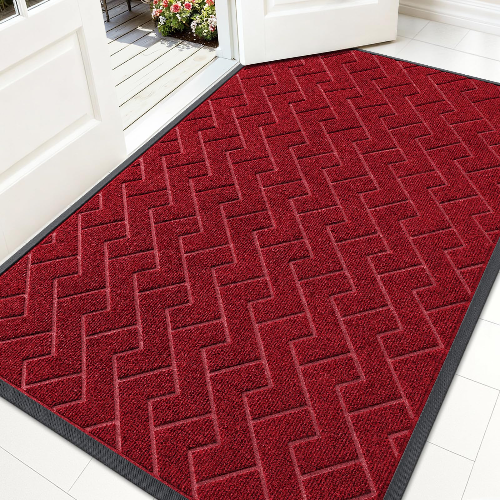 OLANLY Front Door Mat Indoor Outdoor Entrance, Waterproof All-Season, All-Weather Doormat, Sturdy Natural Rubber, Fade Resistant, Low Profile, Easy Clean Patio Porch Entryway Mat, 29.5x17, Black