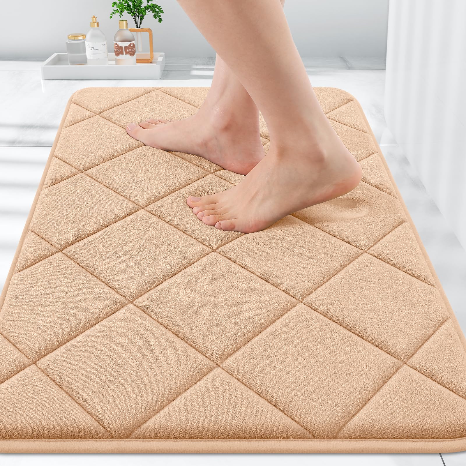 OLANLY Memory Foam Bath Mat 30x20, Ultra Soft and Absorbent Bathroom Rugs, Machine Washable, Comfortable Bath Carpet for Bathroom Floor, Tub and Shower, Black