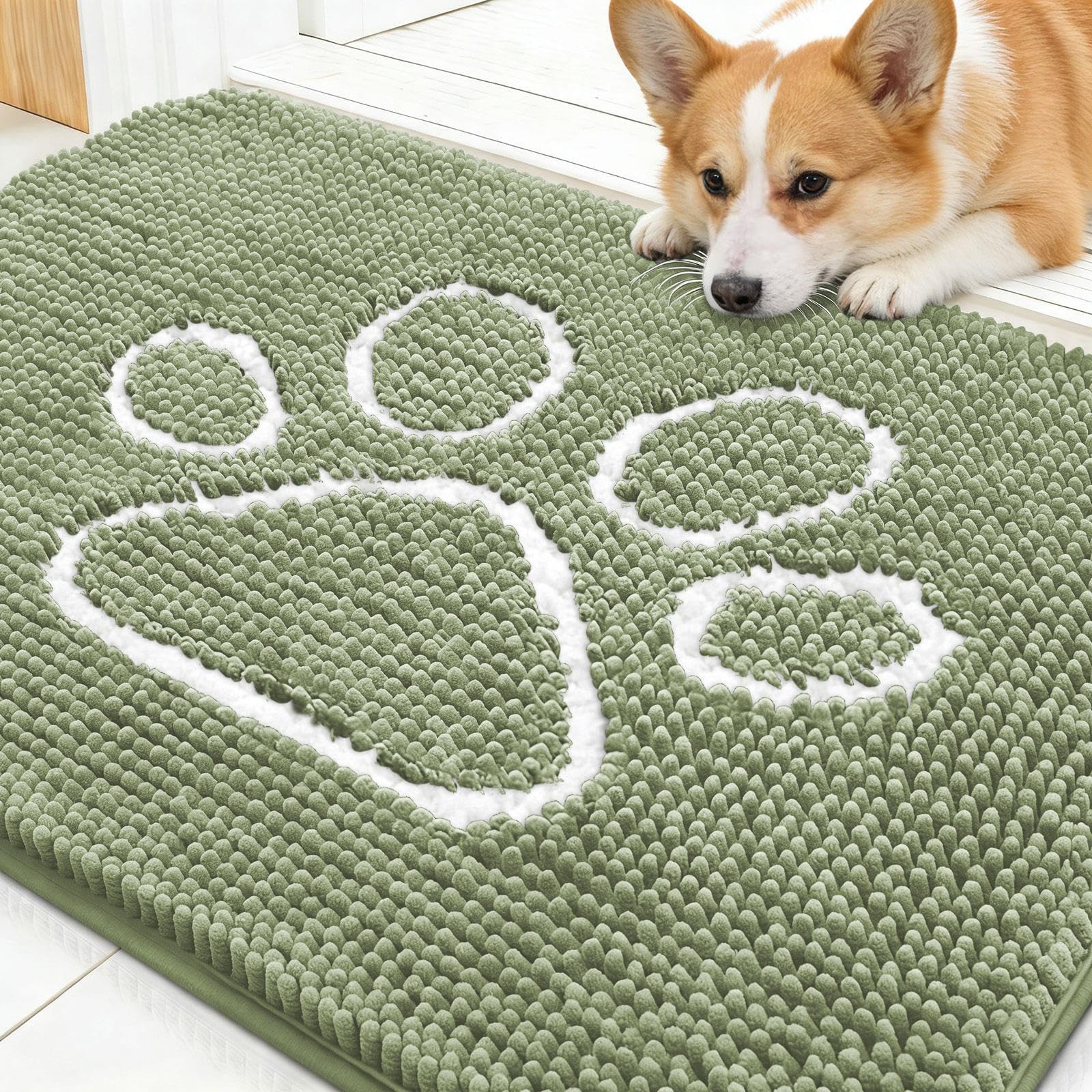 OLANLY Dog Door Mat for Muddy Paws 30x20, Absorbs Moisture and Dirt, Absorbent Non-Slip Washable Doormat, Quick Dry Chenille Mud Mat for Dogs, Entry Indoor Entryway Carpet for Inside Floor, Grey