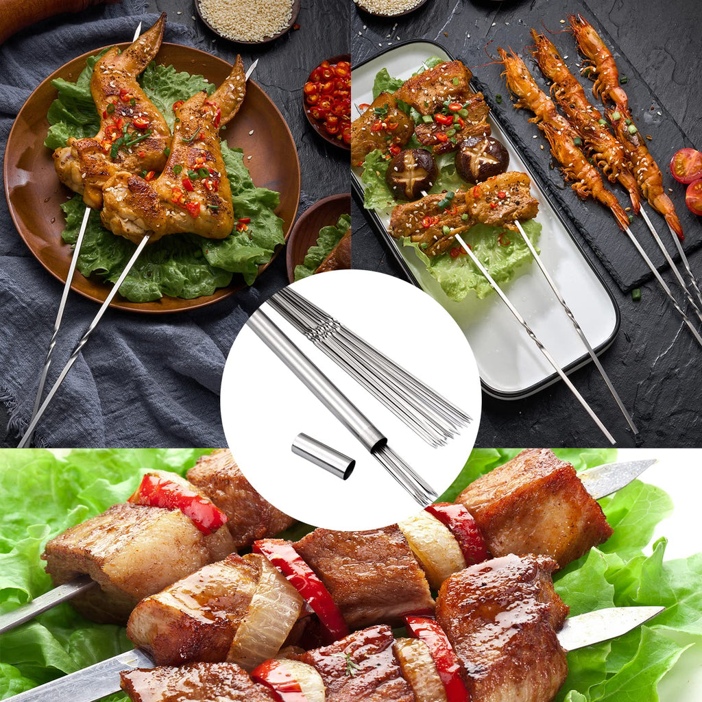 WILLBBQ 304 Stainless Steel 13.2" Long Flat Barbecue Skewers,20PCS/40PCS BBQ Kebab Skewers with Portable Metal Storage Tube,Reusable for Grilling Barbecue Kitchen Party and Outdoor Cooking (20PCS)