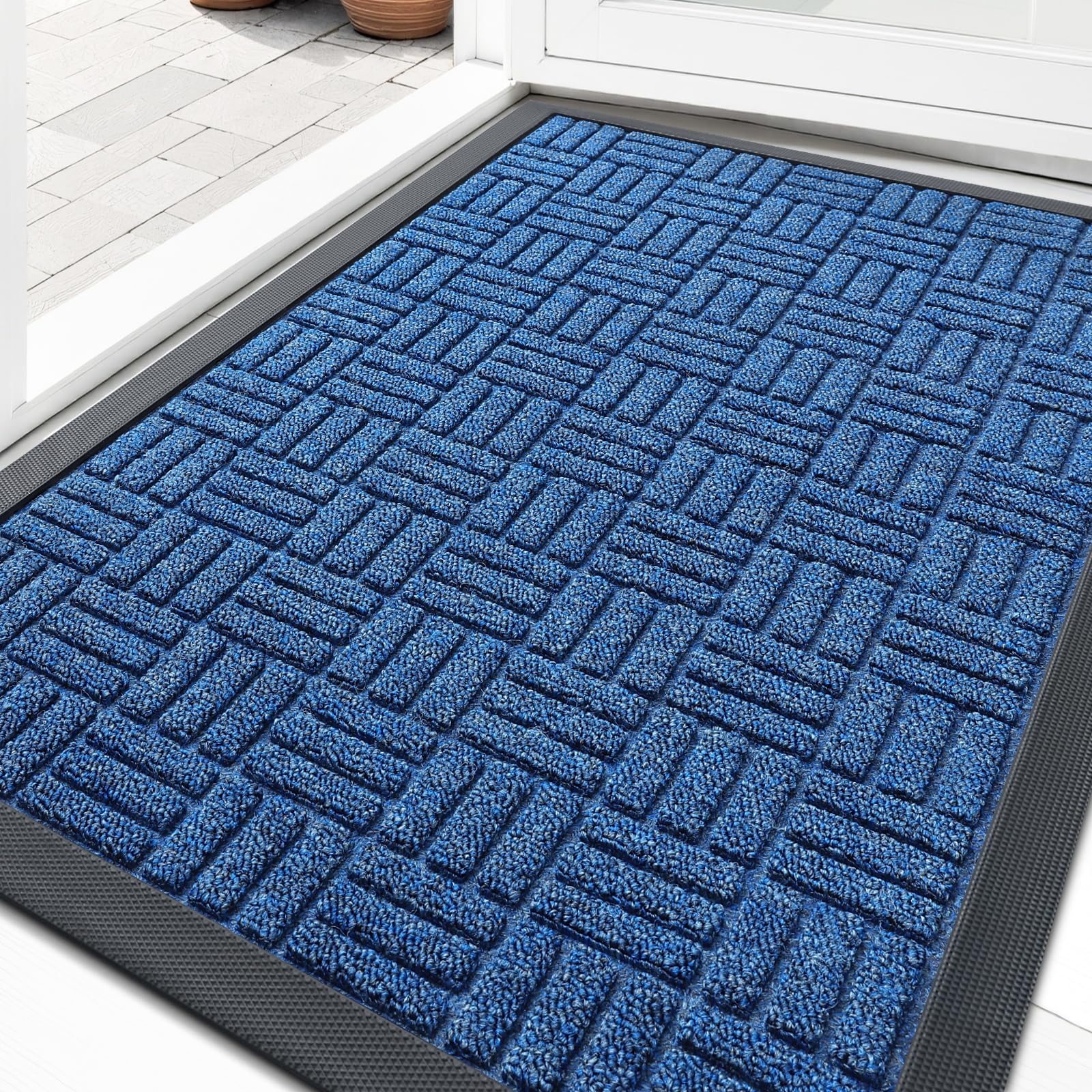 OLANLY Front Door Mat Outside Entrance 29.5x17, Absorbent, Heavy Duty Sturdy Natural Rubber Doormat Indoor Outdoor, Stain and Fade Resistant, Non-Slip Backing Low Profile Floor Mat for Entryway, Grey