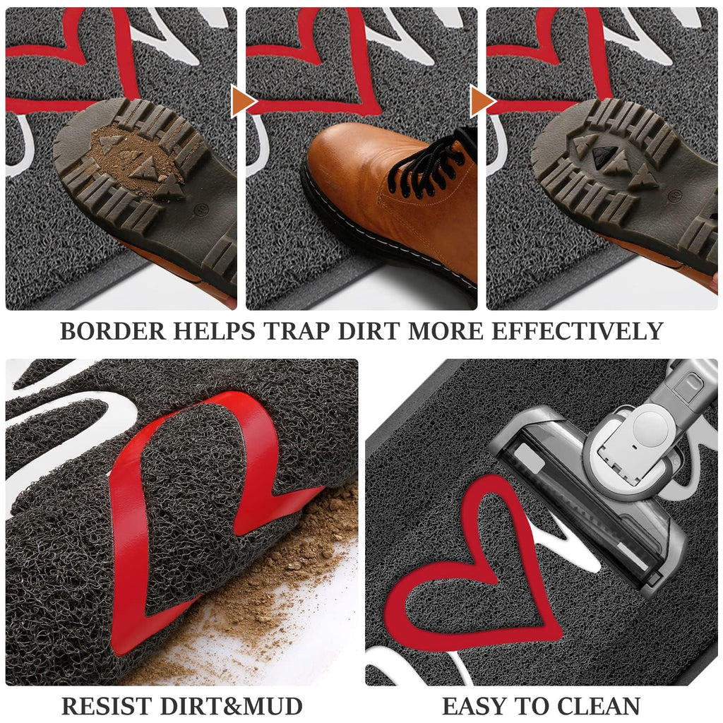 Door Mat (30"x17.5",Black), Welcome Mat Low Profile Front Doormat Floor Mat Non Slip Rugs for Entryway, Patio, High Traffic Areas
