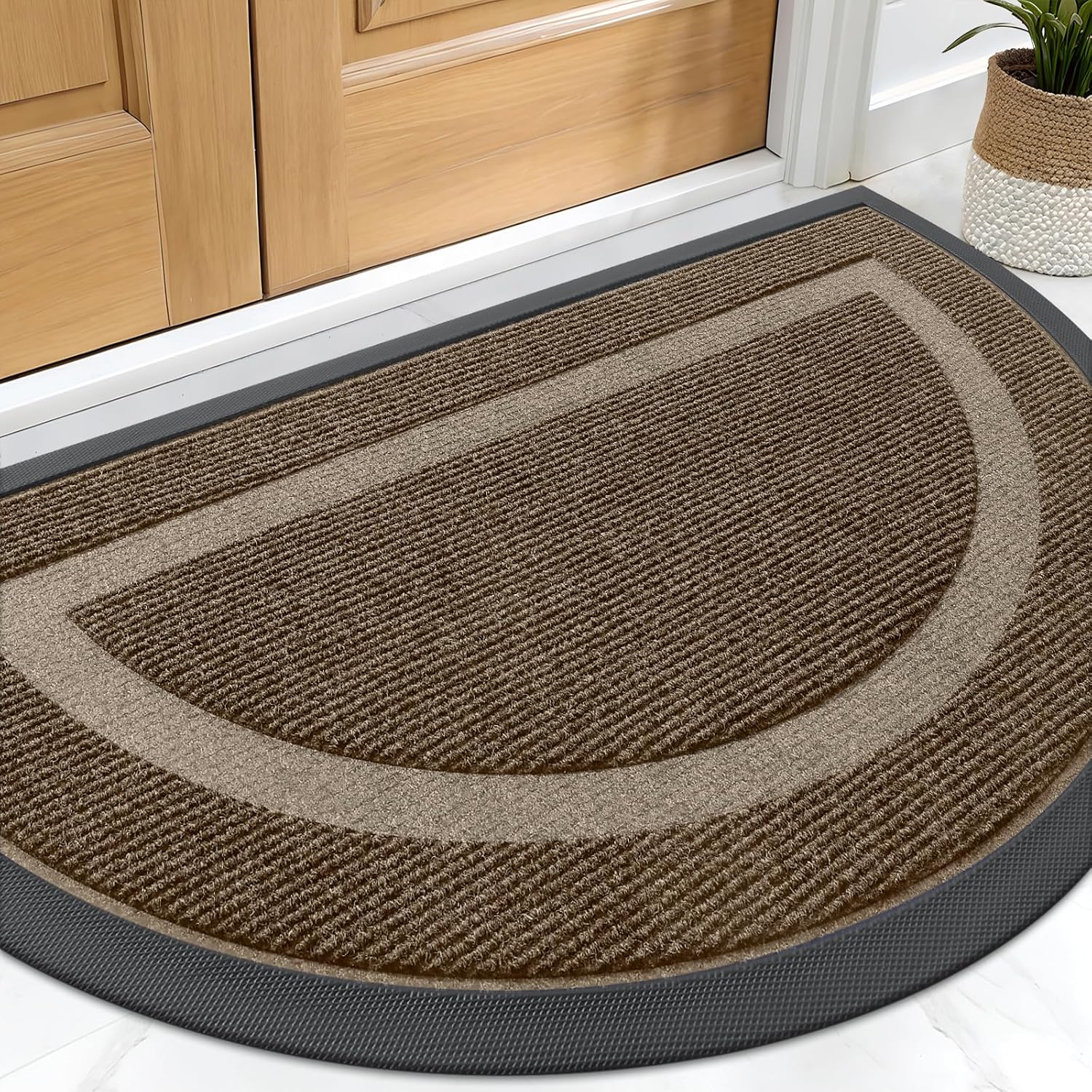 OLANLY Front Door Mat Indoor Outdoor Entrance, Waterproof All-Season, All-Weather Doormat, Sturdy Natural Rubber, Fade Resistant, Low Profile, Easy Clean Patio Porch Entryway Mat, 29.5x17, Beige
