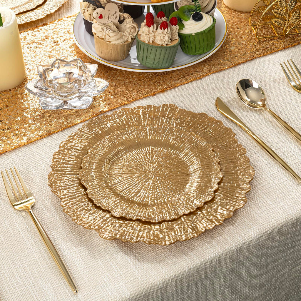 DaYammi 60Pcs Gold Plastic Plates-Elegant Gold Plates Disposable & Reusable-Heavy Duty Plastic Plates for Party Including 30 Dinner Plate, 30 Dessert Plate for Weddings,Dinner Parties