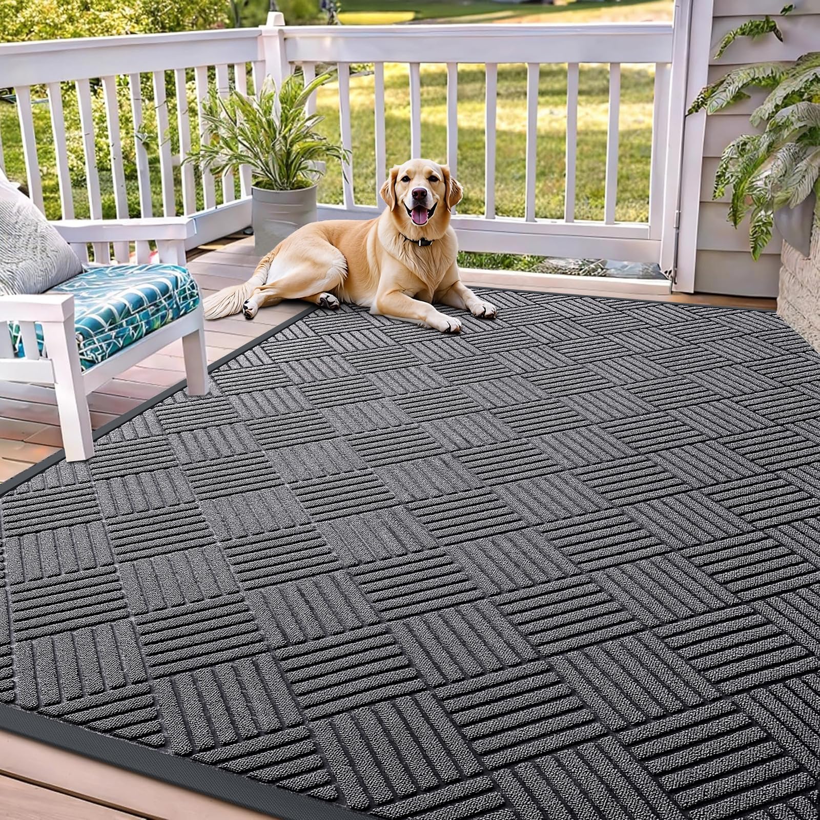 OLANLY Front Door Mat Outside Entrance 29.5x17, Absorbent, Heavy Duty Sturdy Natural Rubber Doormat Indoor Outdoor, Stain and Fade Resistant, Non-Slip Low Profile Floor Mat for Entryway, Grey Diamond