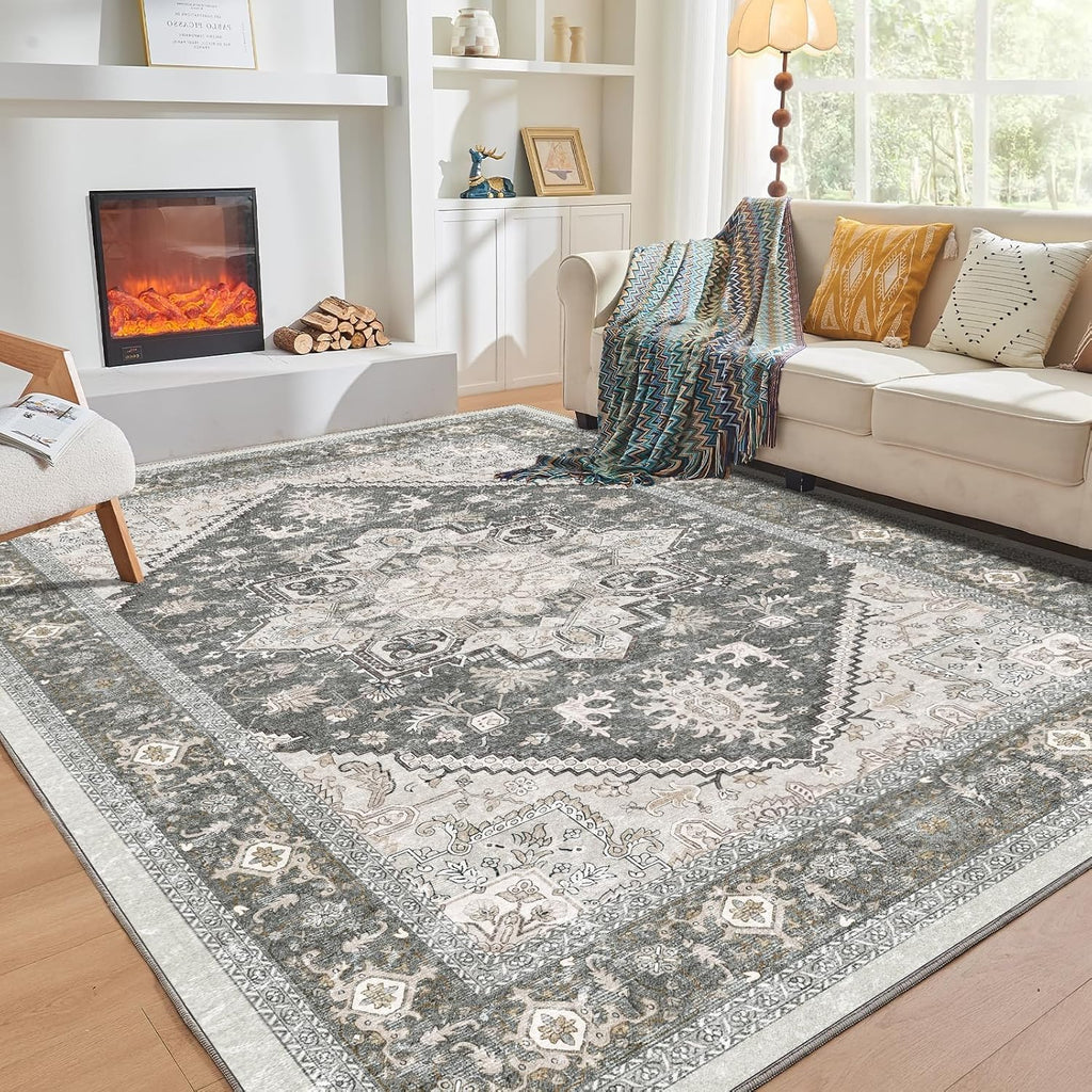 OPPODREAM Soft Area Rugs 5x7, 5x7 Washable Rug with Non Slip Backing, 5 x 7 Faux Cashmere Low-Pile Carpet, Brown