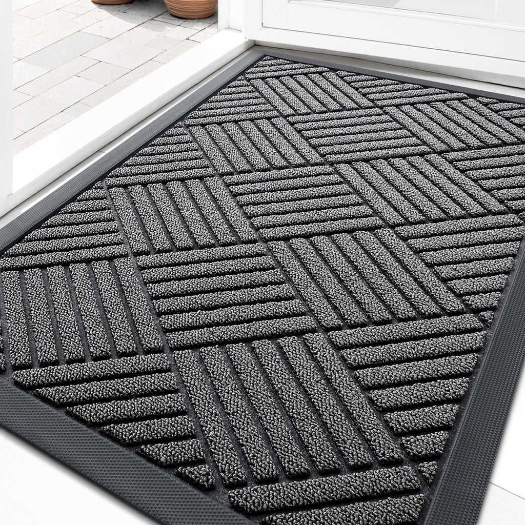 OLANLY Front Door Mat Outside Entrance 29.5x17, Absorbent, Heavy Duty Sturdy Natural Rubber Doormat Indoor Outdoor, Stain and Fade Resistant, Non-Slip Low Profile Floor Mat for Entryway, Grey Diamond