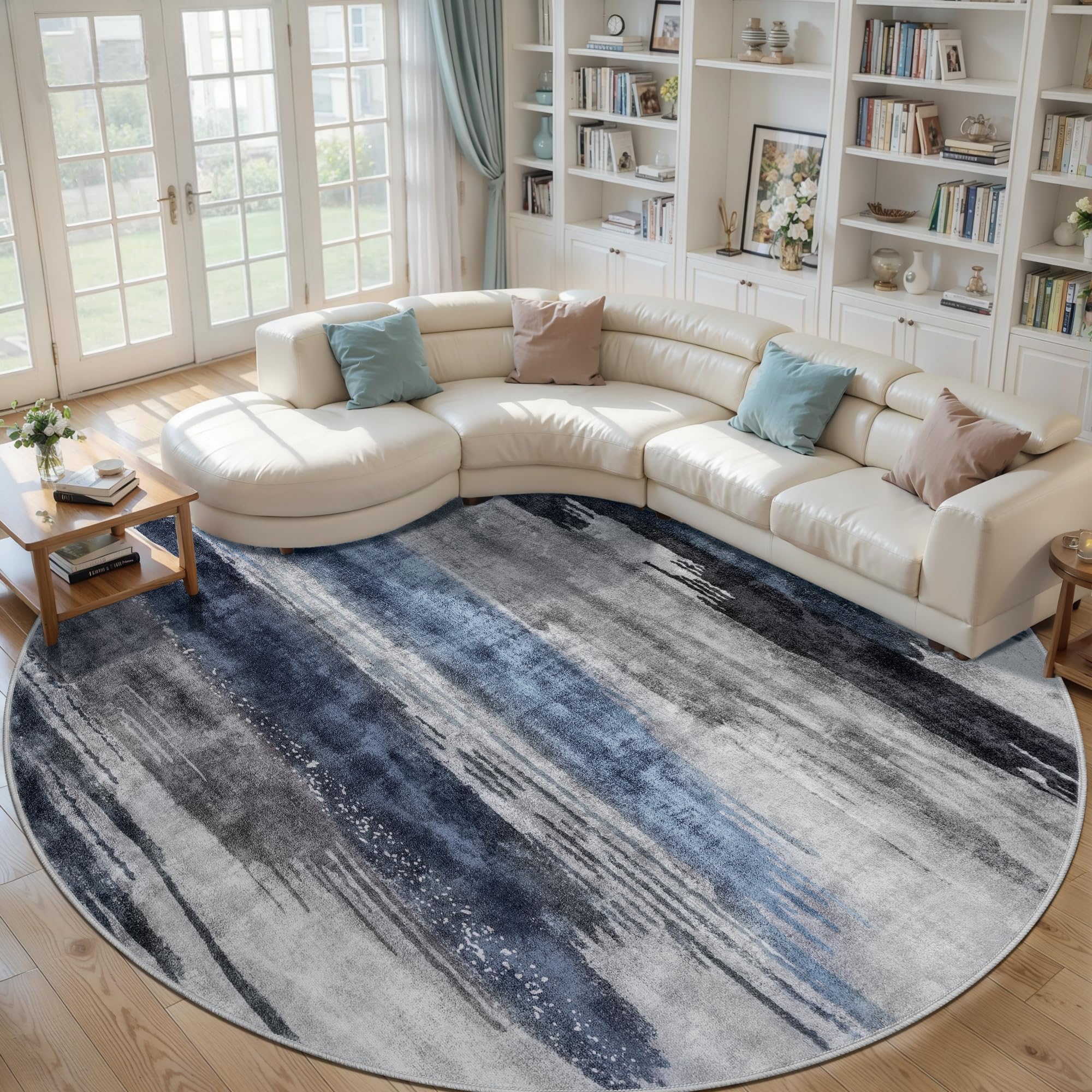 Ciicool Modern Abstract Area Rug 2x3 Washable Small Entryway Rug, Non-Slip Low Pile Throw Rug, Foldable Kitchen Bathroom Rugs, Blue Grey Floor Carpet for Entrance Living Room Bedroom Indoor Doormat