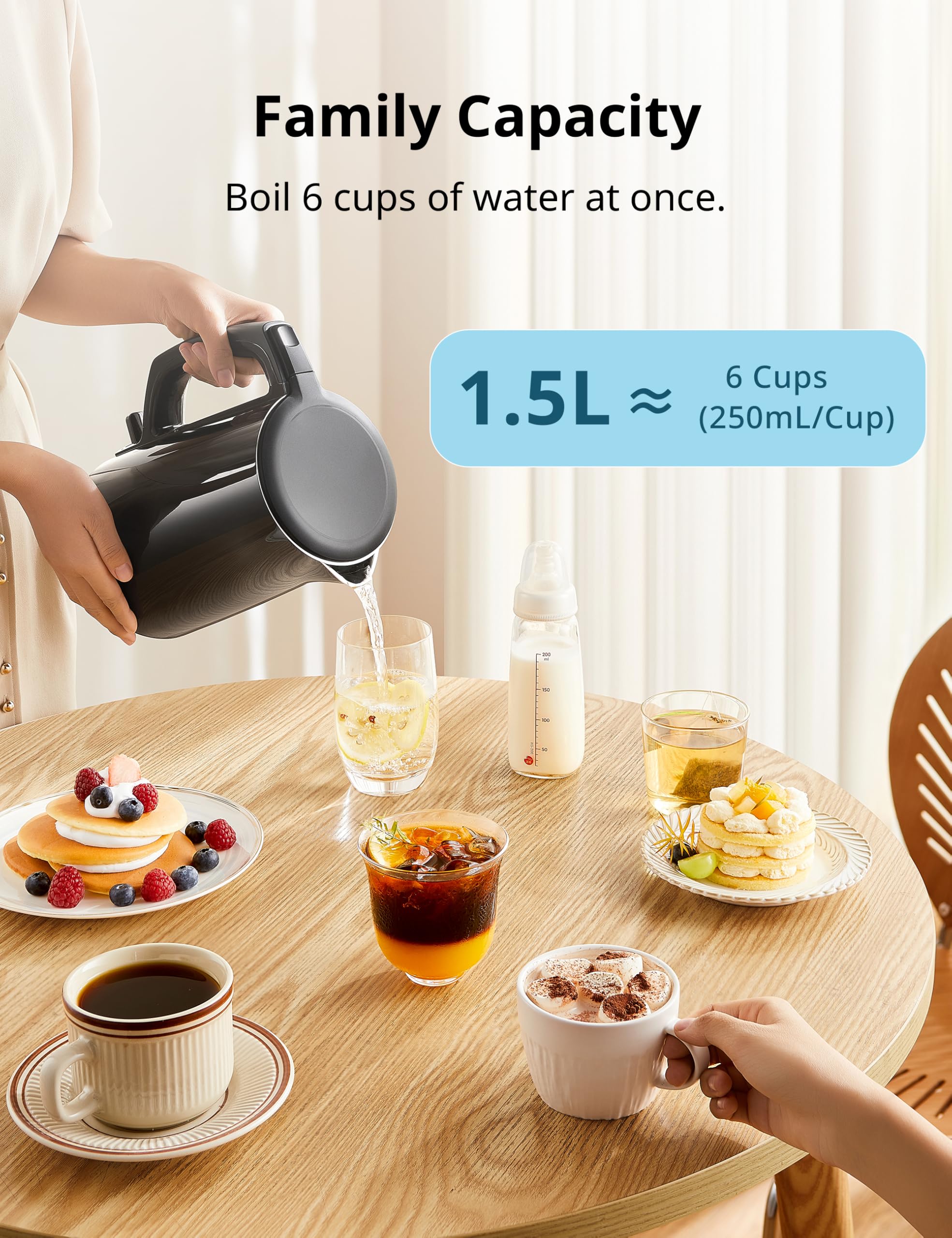 COMFEE' Stainless Steel Electric Kettle, 1.7 Liter Tea Kettle Electric & Hot Water Kettle, 1500W Fast Boil with LED Light, Auto Shut-Off and Boil-Dry Protection