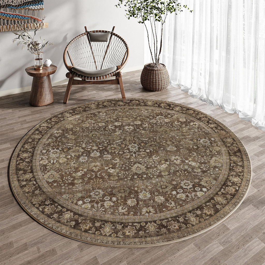 HUGEAR 5x7 Machine Washable Rugs Brown Hallway Area Rug Indoor Accent Rug Floral Low Pile Carpet Soft Throw Aesthetic Rug Bedroom Living Room Office Dining Room Kitchen Laundry Room Non Slip