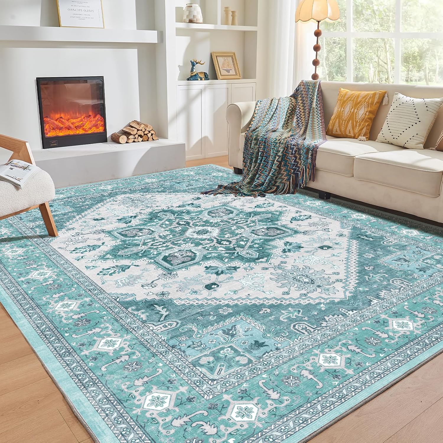 OPPODREAM Soft Area Rugs 5x7, 5x7 Washable Rug with Non Slip Backing, 5 x 7 Faux Cashmere Low-Pile Carpet, Brown