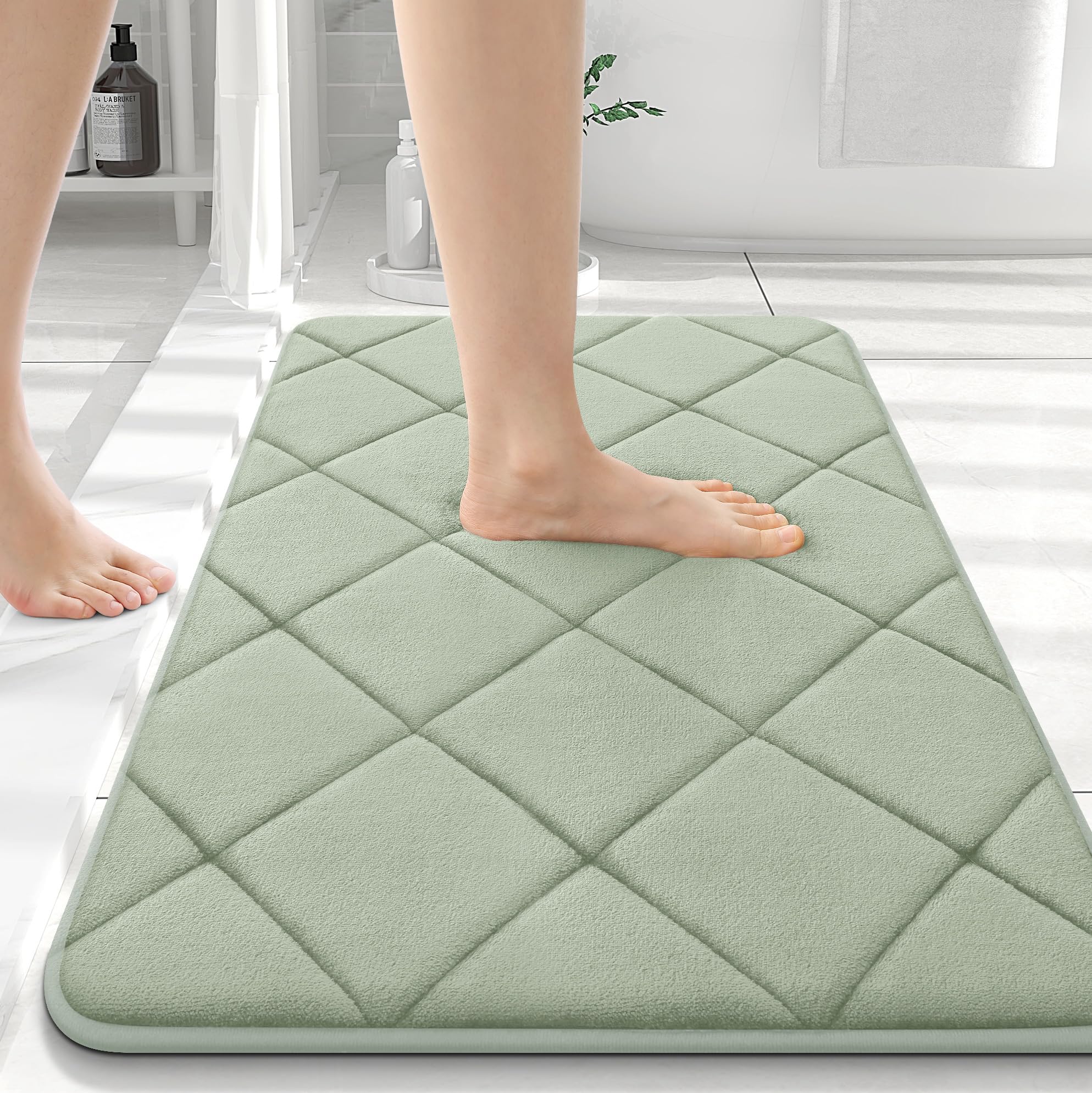 OLANLY Memory Foam Bath Mat 30x20, Ultra Soft and Absorbent Bathroom Rugs, Machine Washable, Comfortable Bath Carpet for Bathroom Floor, Tub and Shower, Black