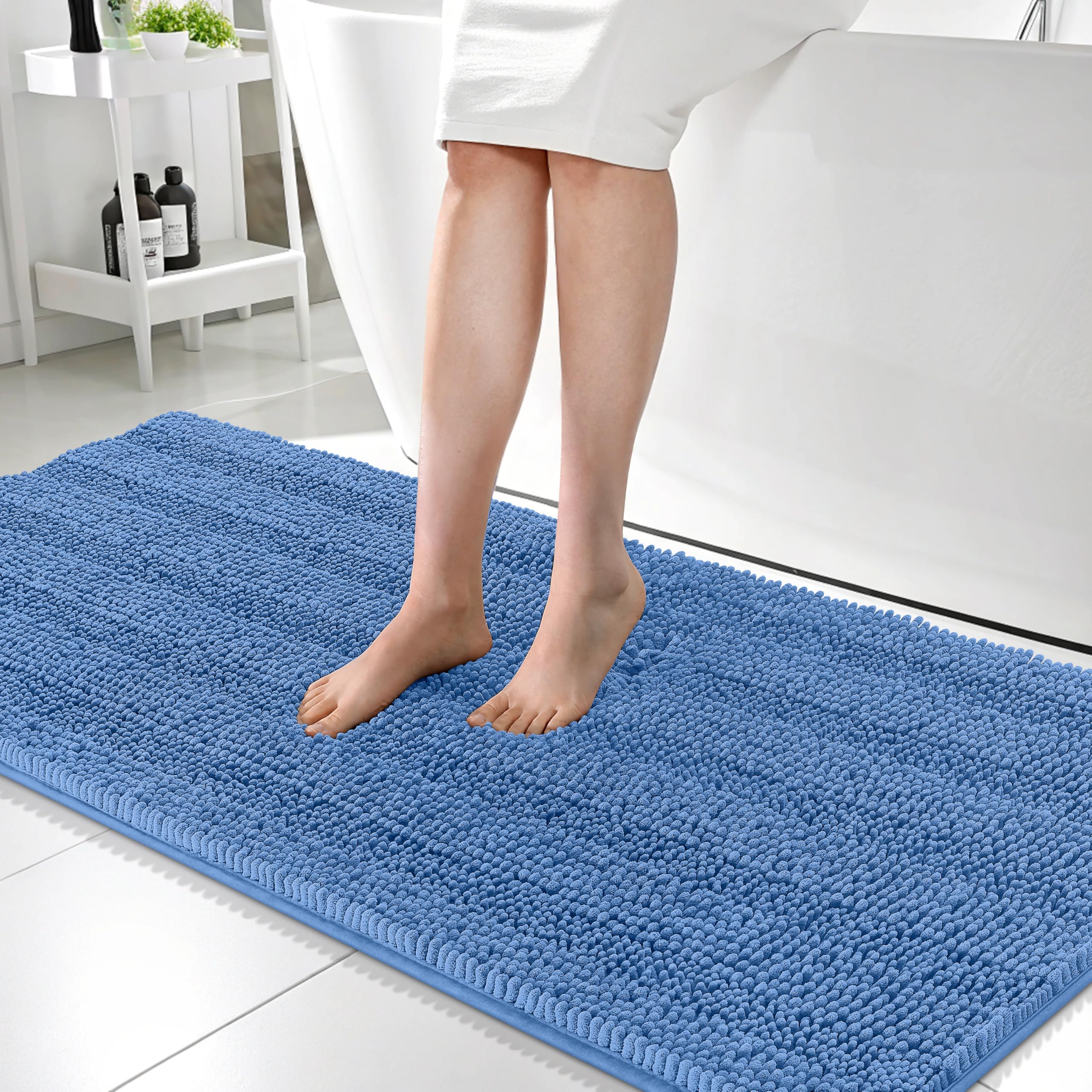 OLANLY Thick Bathroom Rugs 30x20, Extra Soft Absorbent Chenille Striped Bath Rugs, Rubber Backing, Machine Wash Dry, Bath Mats for Bathroom Floor, Tub and Shower, Home Decor Accessories, Grey