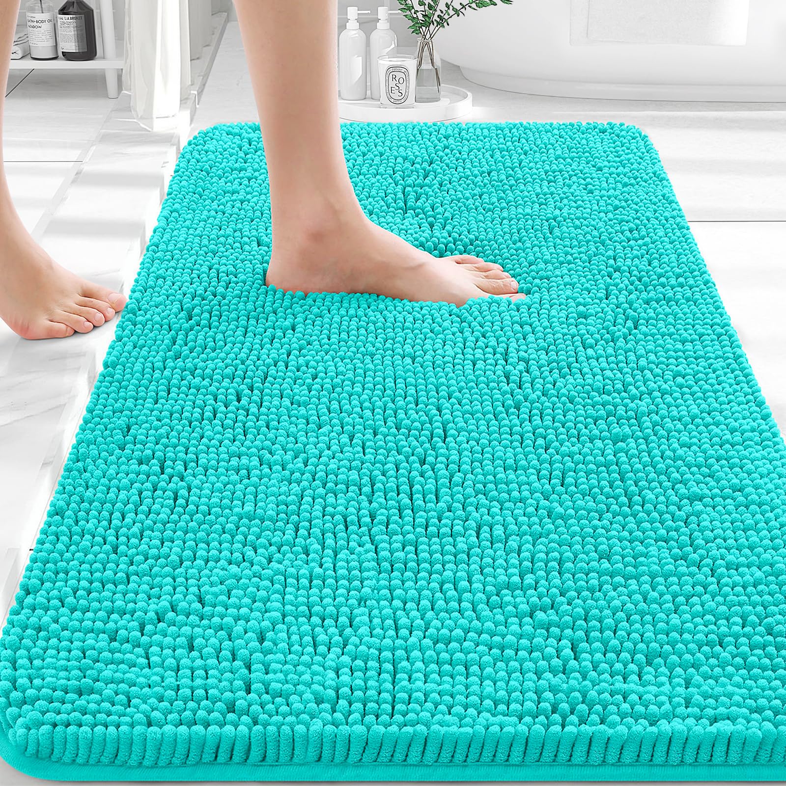 OLANLY Bathroom Rugs 30x20, Extra Soft Absorbent Chenille Bath Rugs, Rubber Backing Quick Dry, Machine Washable Bath Mats for Bathroom Floor, Tub and Shower, Home Decor Accessories, Grey