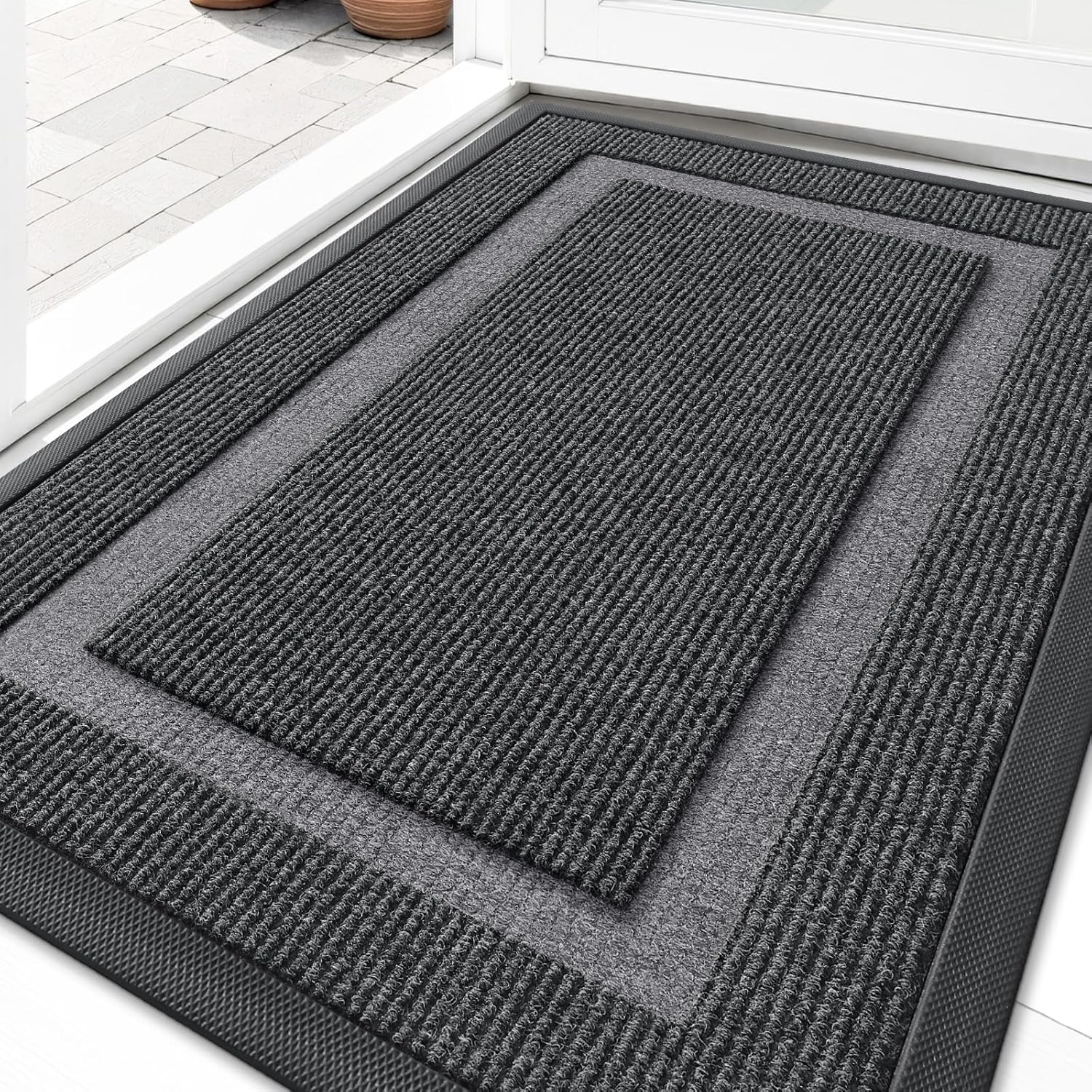 OLANLY Front Door Mat Indoor Outdoor Entrance, Waterproof All-Season, All-Weather Doormat, Sturdy Natural Rubber, Fade Resistant, Low Profile, Easy Clean Patio Porch Entryway Mat, 29.5x17, Beige