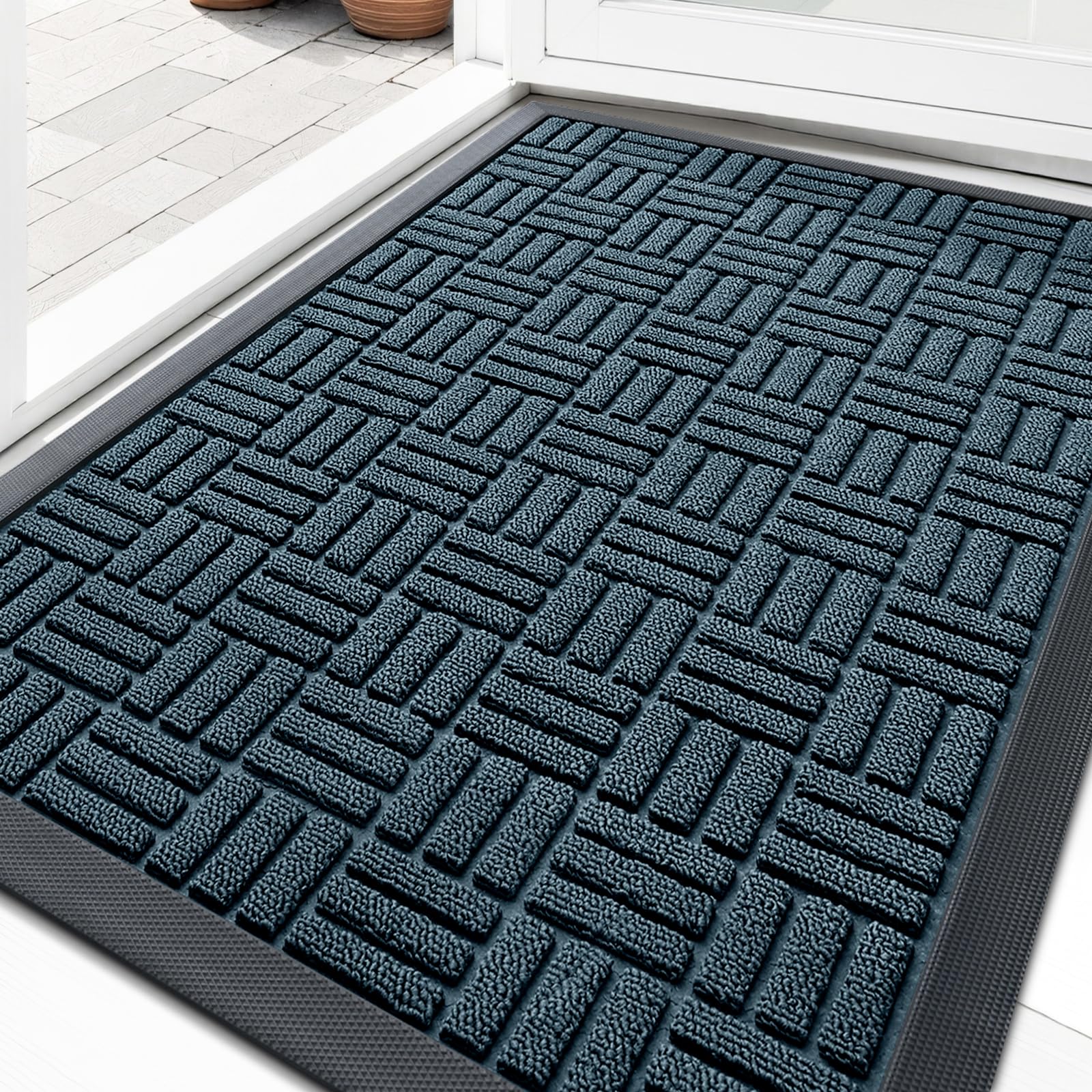 OLANLY Front Door Mat Outside Entrance 29.5x17, Absorbent, Heavy Duty Sturdy Natural Rubber Doormat Indoor Outdoor, Stain and Fade Resistant, Non-Slip Backing Low Profile Floor Mat for Entryway, Grey