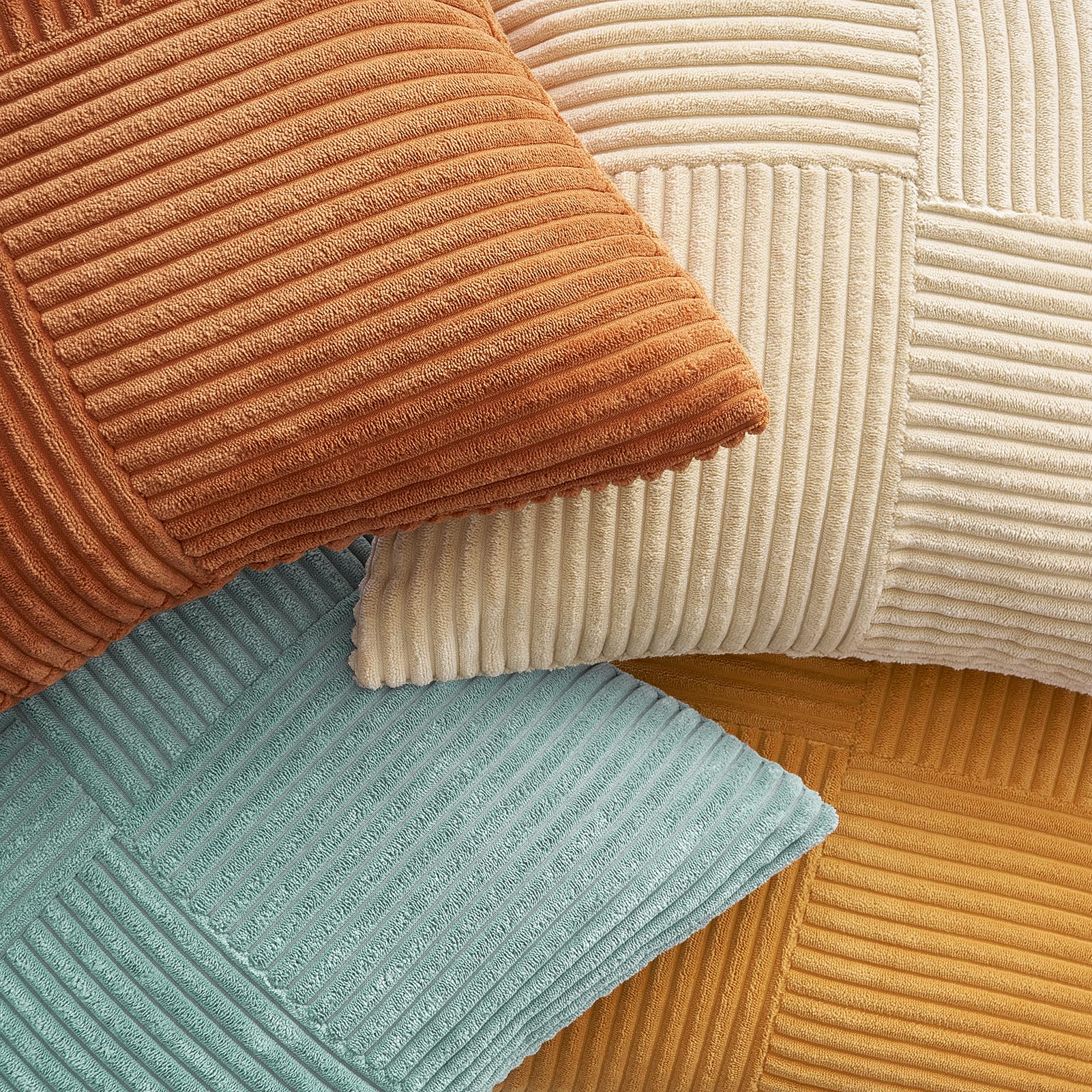 Topfinel SageGreen Throw Pillow Covers 18X18 Inch Set of 4,Boho Farmhouse Cozy Cushion Cover with Corduroy,Soft Accent Forest Green Pillow Covers for Couch,Bed,Living Room Home Decor
