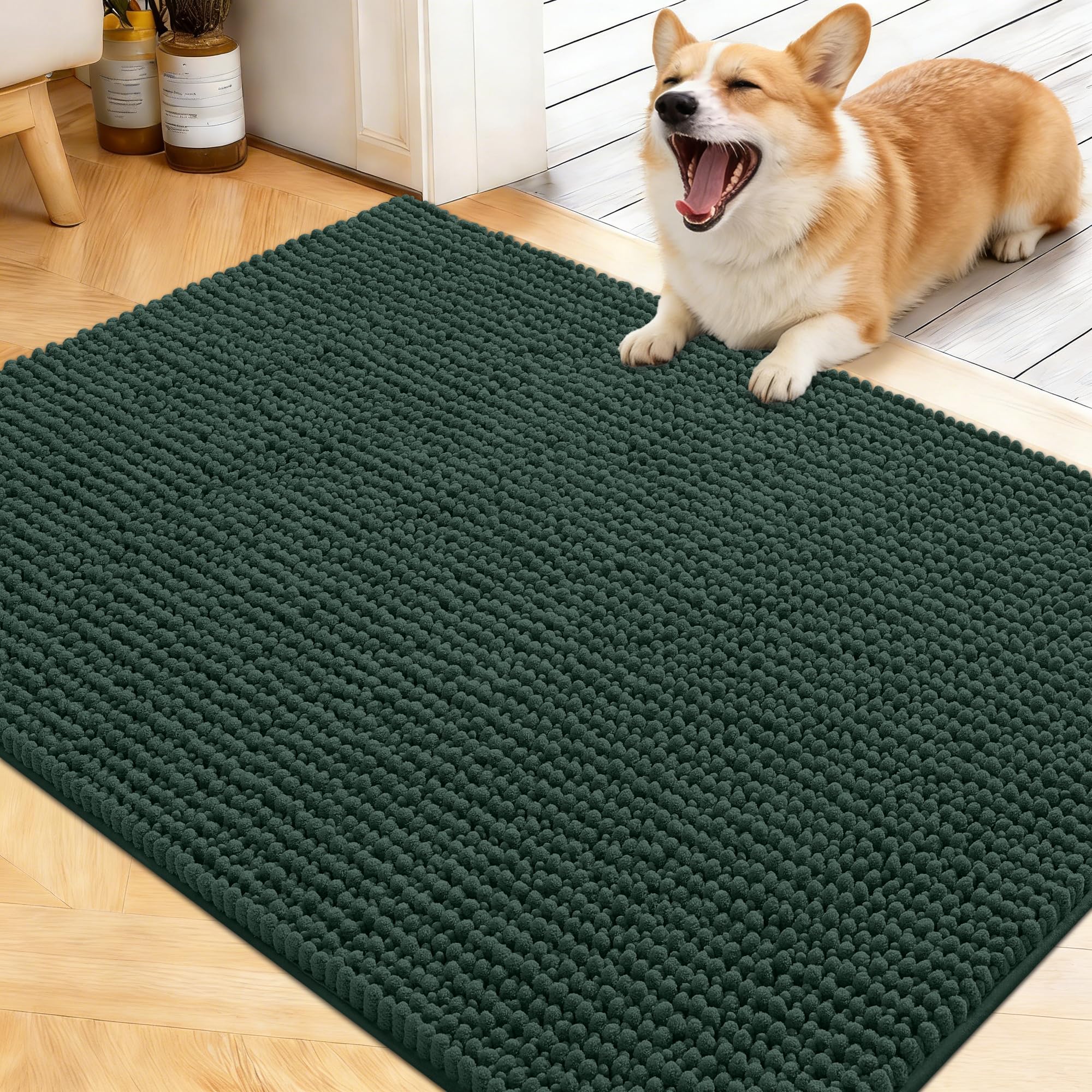 OLANLY Dog Door Mat for Muddy Paws 30x20, Ultra Absorbent Chenille Mud Doormat, Non-Slip Washable and Dirt Trapping Doormat for Indoor Entryway, Quick-Dry Indoor Pet Bed Mats for Dogs, Grey
