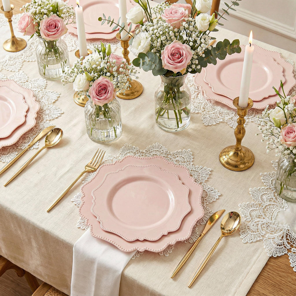 COLOSUS 60PCS White Plastic Plates for 30 guests-Fancy Plastic Beaded Plates,Plastic Plates for Party, Elegant White plates,Include 30 PCS 10.5" Dinner plates & 30PCS 8.25" Dessert plates for easter