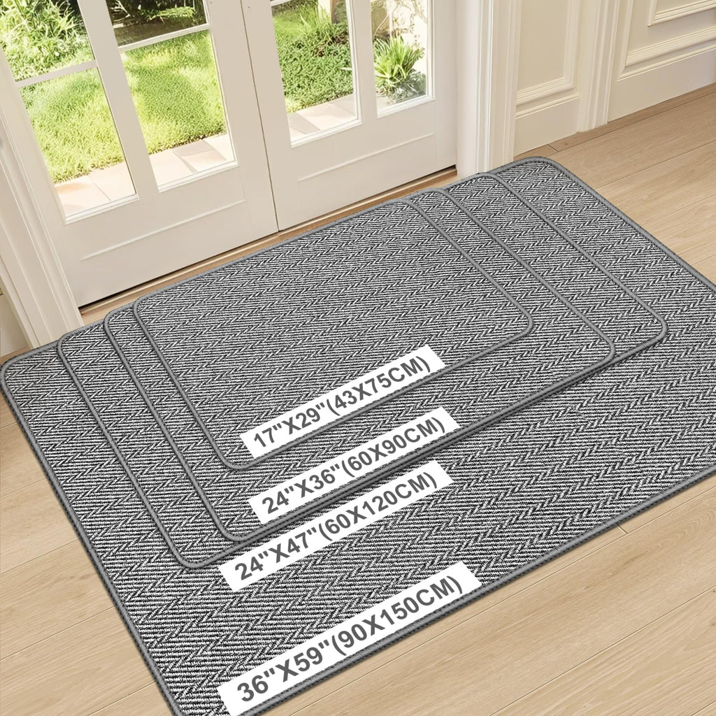 Ultra Thin Door Mat Indoor Entrance 17"x29", Low-Profile Indoor Door Mat, Non Slip Entry Mat Rubber Backing Unique Herringbone Design Inside Doormat Dirt Trapper Entryway Mats, Beige