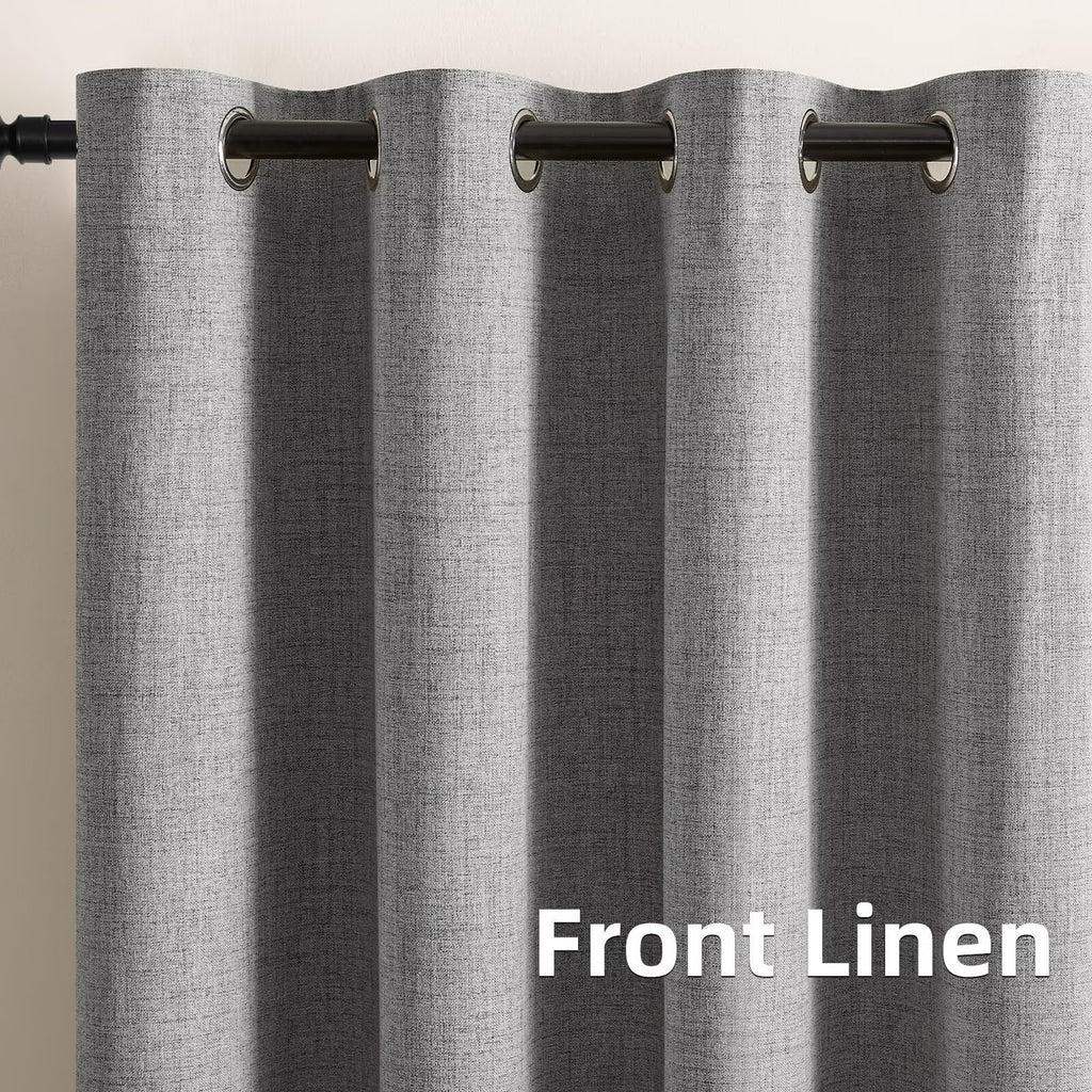 CUCRAF 100% Blackout Window Curtains 84 inches Long 2 Panels Set, Faux Linen Look Thermal Insulated Grommet Drapes, Room Darkening Curtain for Bedroom Living Room(W52 x L84 Inch, Light Khaki)