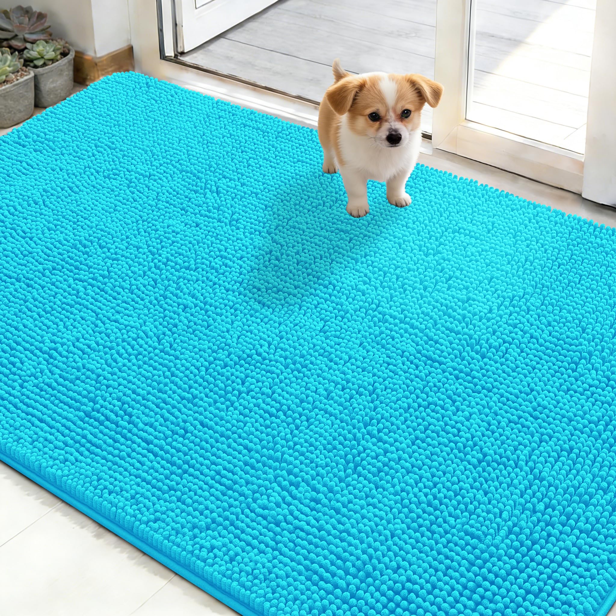 OLANLY Dog Door Mat for Muddy Paws 30x20, Absorbs Moisture and Dirt, Absorbent Non-Slip Washable Doormat, Quick Dry Chenille Mud Mat for Dogs, Entry Indoor Entryway Carpet for Inside Floor, Grey
