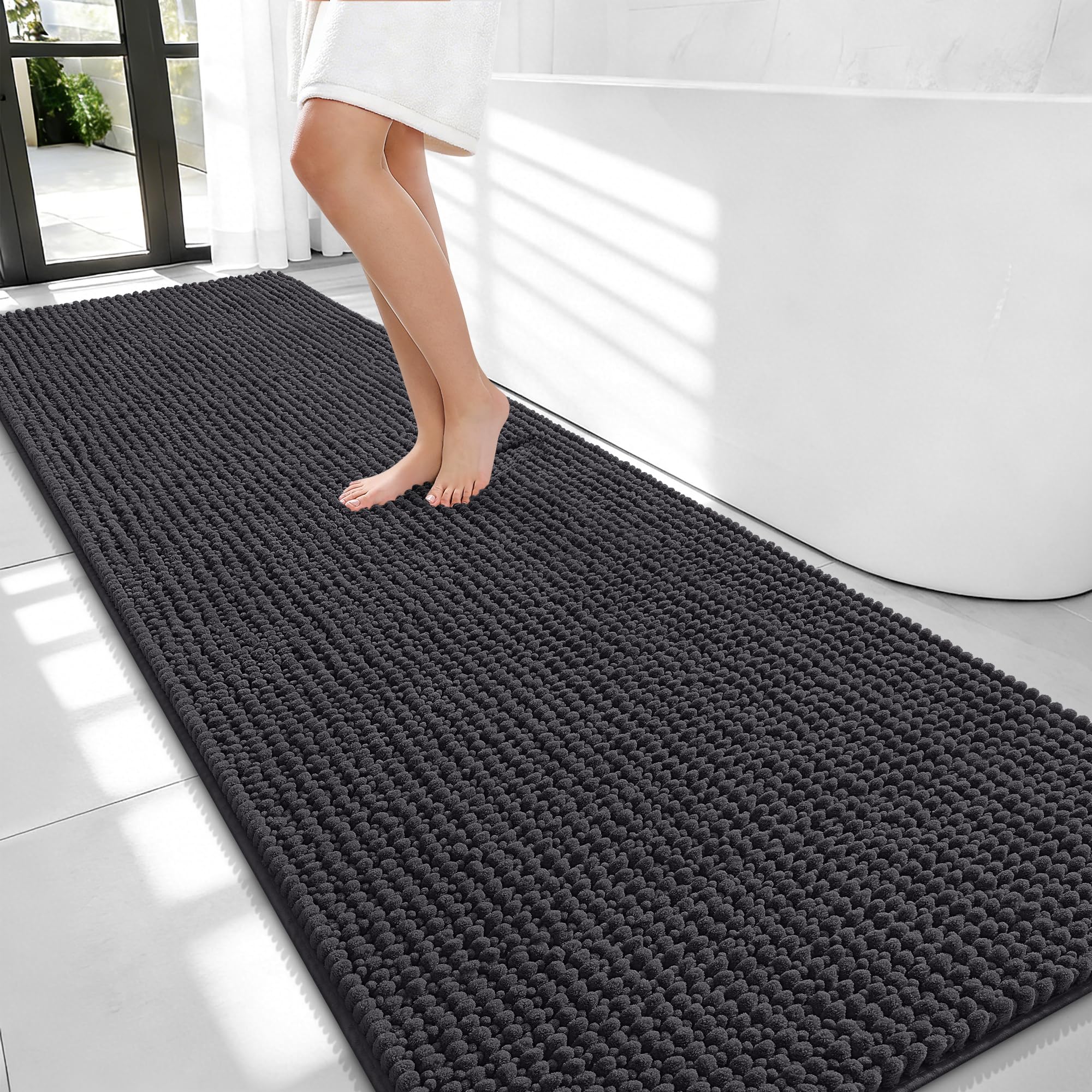 OLANLY Thick Bathroom Rugs 30x20, Extra Soft Absorbent Chenille Bath Rugs, Rubber Backing, Machine Wash Dry, Bath Mats for Bathroom Floor, Tub and Shower, Home Decor Accessories, Grey