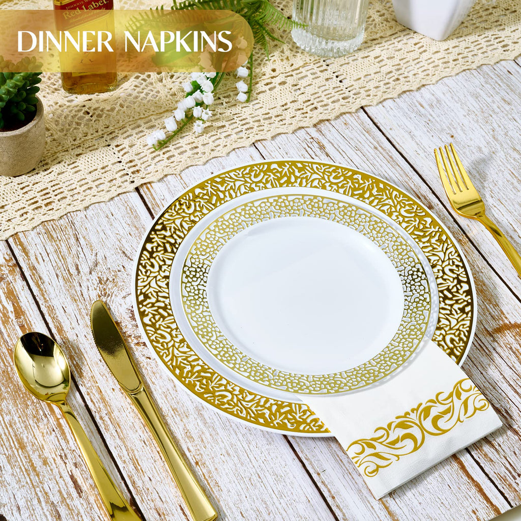 Vplus 600 Pack Paper Napkins Guest Towels Disposable Premium Quality 3-ply Dinner Napkins Disposable Soft, Absorbent, for Kitchen, Wedding, Parties, Dinners or Events(Gold)