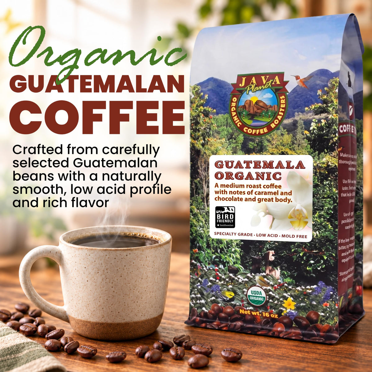 Java Planet Low Acid Organic Espresso Whole Bean Coffee 16oz