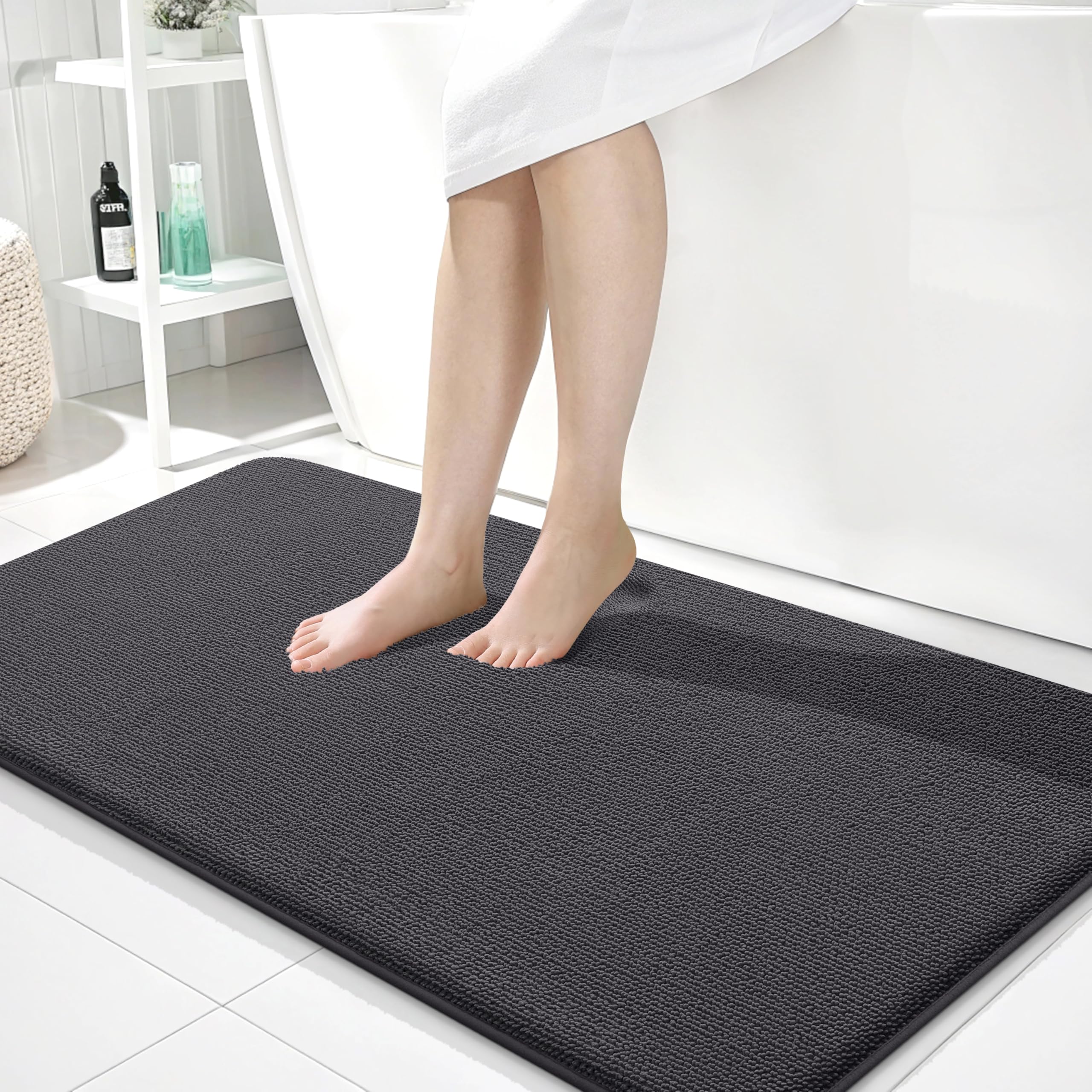 OLANLY Thick Memory Foam Bath Mat Rug 30x20, Extra Soft Absorbent Bathroom Rugs, Quick Dry Bath Mats, Non-Slip, Machine Washable Carpet for Bathroom, Tub and Shower, Home Decor Accessories, Grey