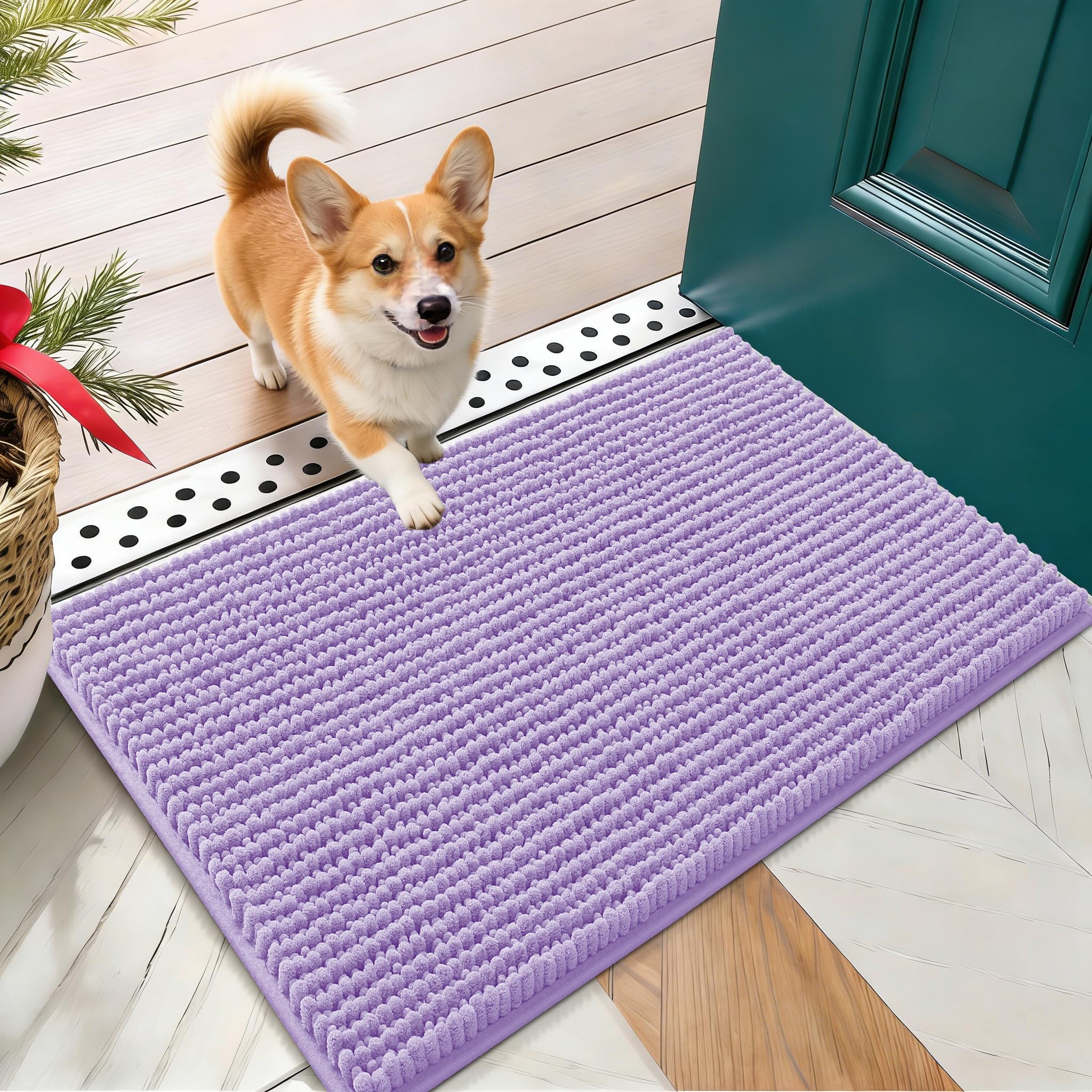 OLANLY Dog Door Mat for Muddy Paws 30x20, Ultra Absorbent Chenille Mud Doormat, Non-Slip Washable and Dirt Trapping Doormat for Indoor Entryway, Quick-Dry Indoor Pet Bed Mats for Dogs, Grey