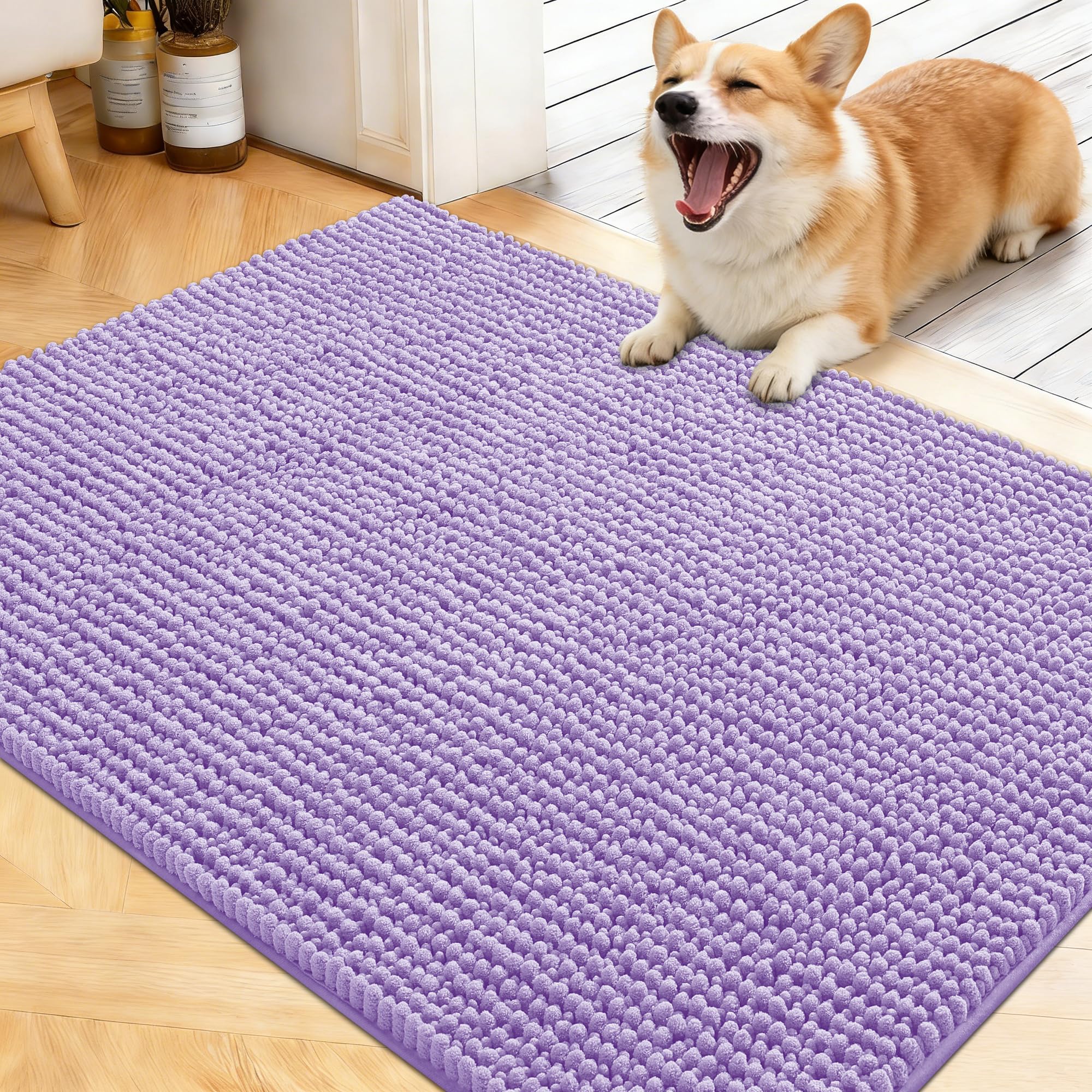OLANLY Dog Door Mat for Muddy Paws 30x20, Ultra Absorbent Chenille Mud Doormat, Non-Slip Washable and Dirt Trapping Doormat for Indoor Entryway, Quick-Dry Indoor Pet Bed Mats for Dogs, Grey