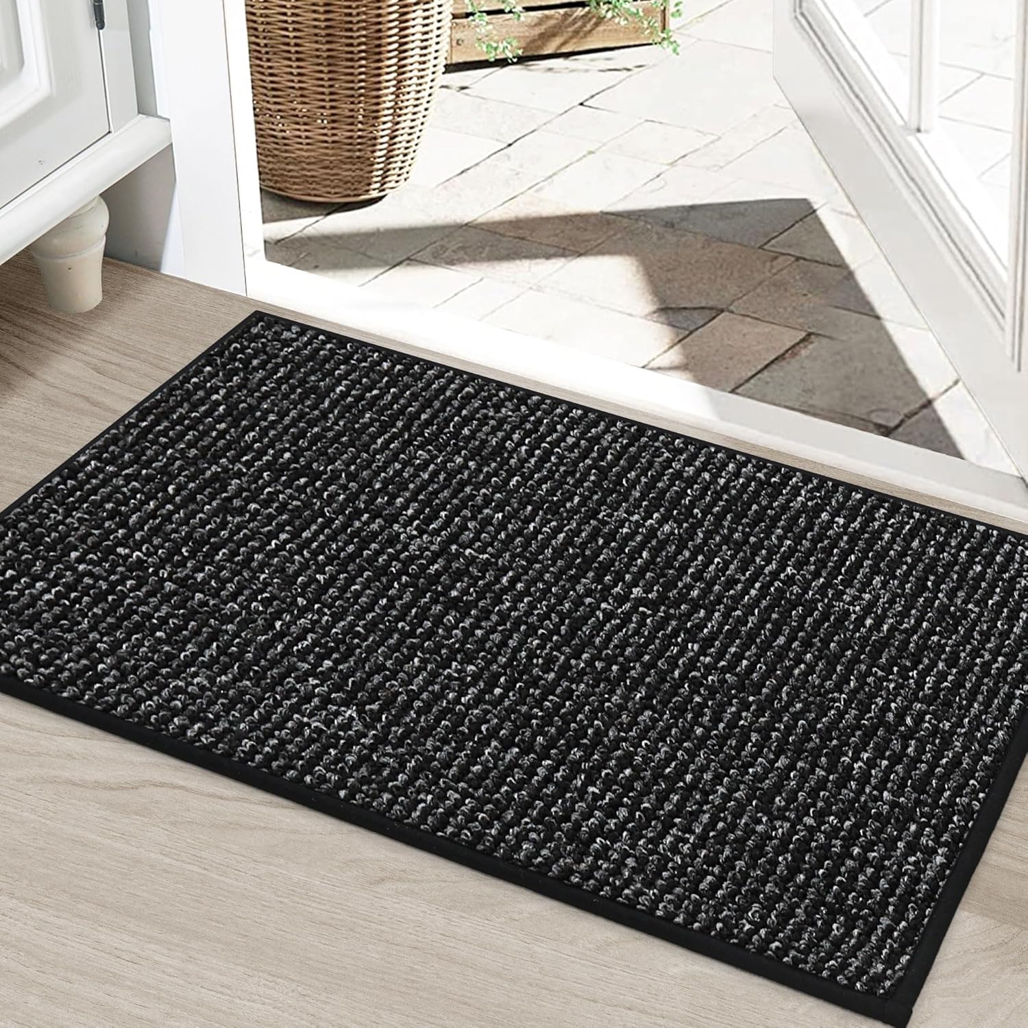 BEQHAUSE Dirt Trapper Door Mat 20" x 32", Non-Slip Washable Doormats Entrance Mat, Dirt Resistant and Absorbent Welcome Mat, Low Profile Floor Mats for Front Back Door and Entryway, Charcoal