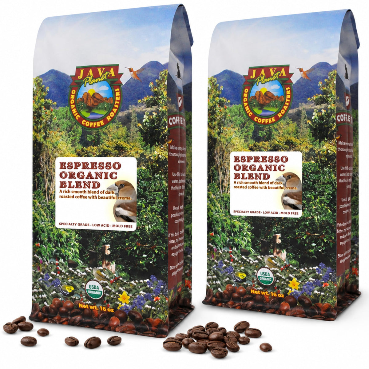 Java Planet Low Acid Organic Espresso Whole Bean Coffee 16oz