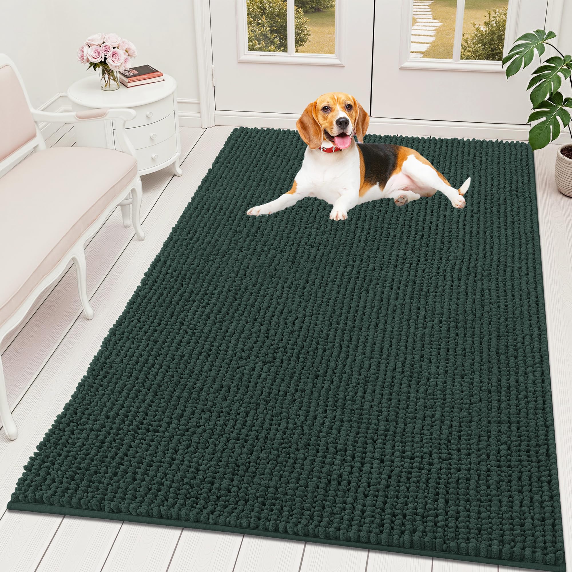 OLANLY Dog Door Mat for Muddy Paws 30x20, Ultra Absorbent Chenille Mud Doormat, Non-Slip Washable and Dirt Trapping Doormat for Indoor Entryway, Quick-Dry Indoor Pet Bed Mats for Dogs, Grey