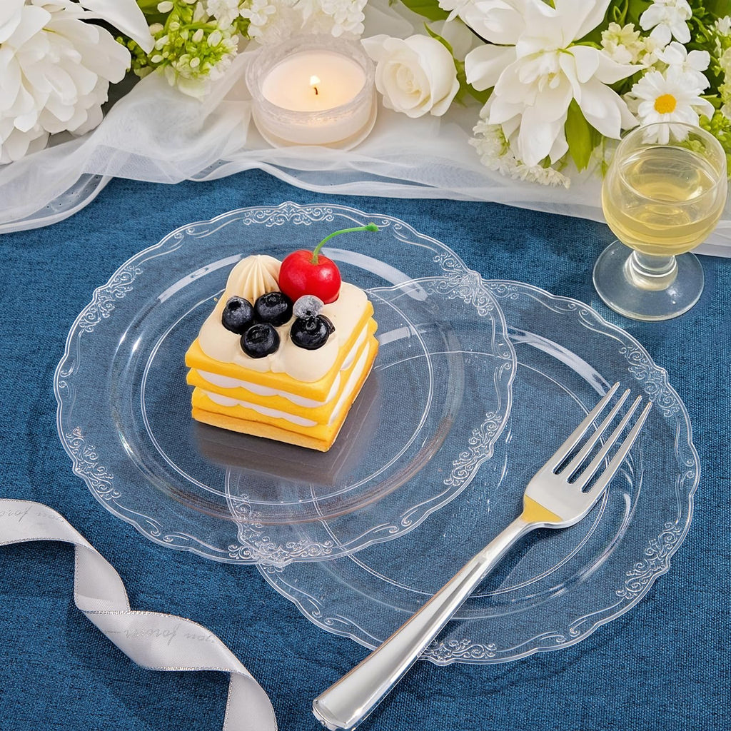 DaYammi 60PCS White Plastic Plates, Heavy Duty White Disposable Plates Premium 10inch Dinner Plates Hard Plastic Plates Disposable for Party Wedding Bridal Shower