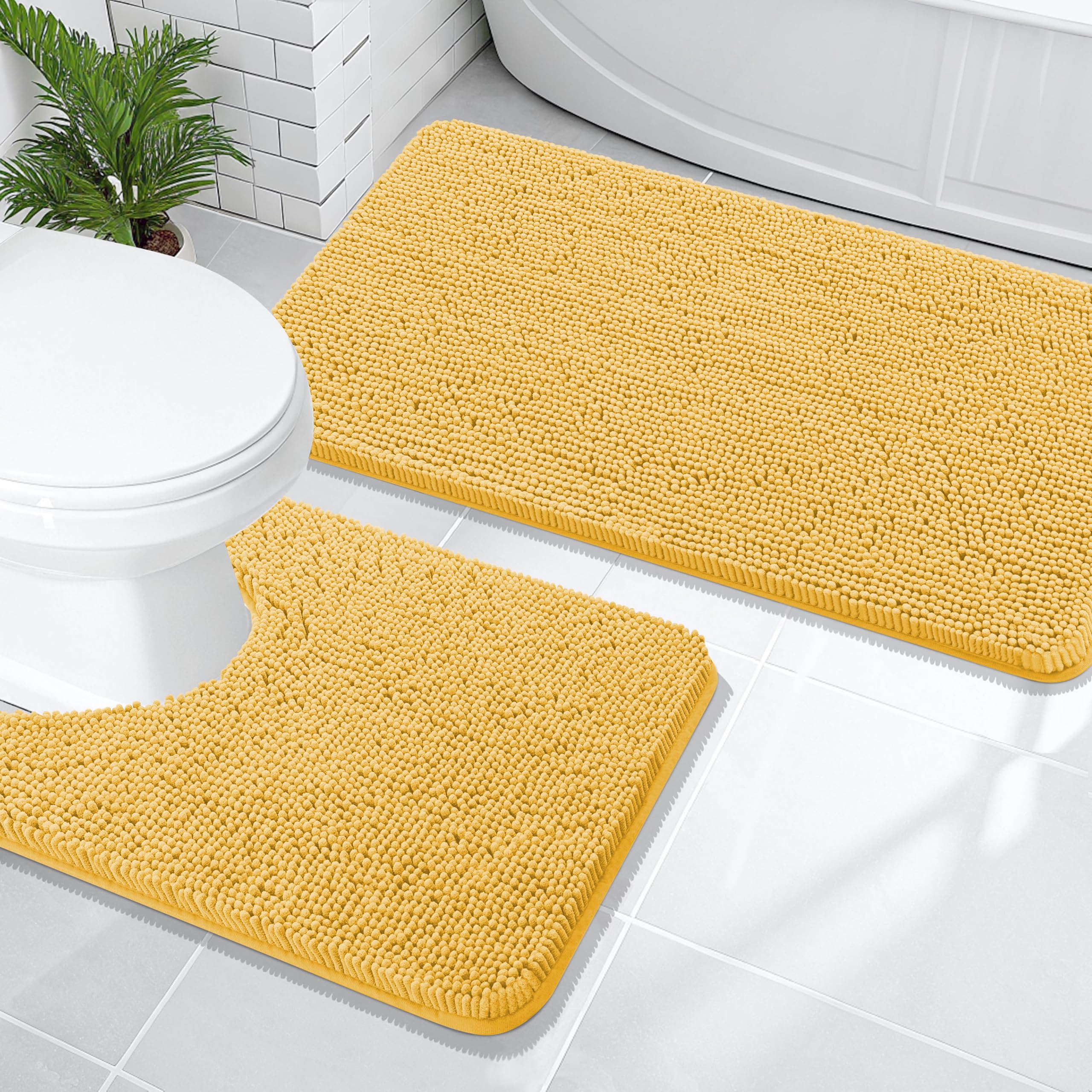 OLANLY Bathroom Rugs Sets 2 Piece, Soft Absorbent Chenille Bath Mats and U-Shaped Contour Toilet Mat Area Rug Set, Machine Washable Bath Carpet, Home Decor Accessories(30"x20"+24"x20", Grey)