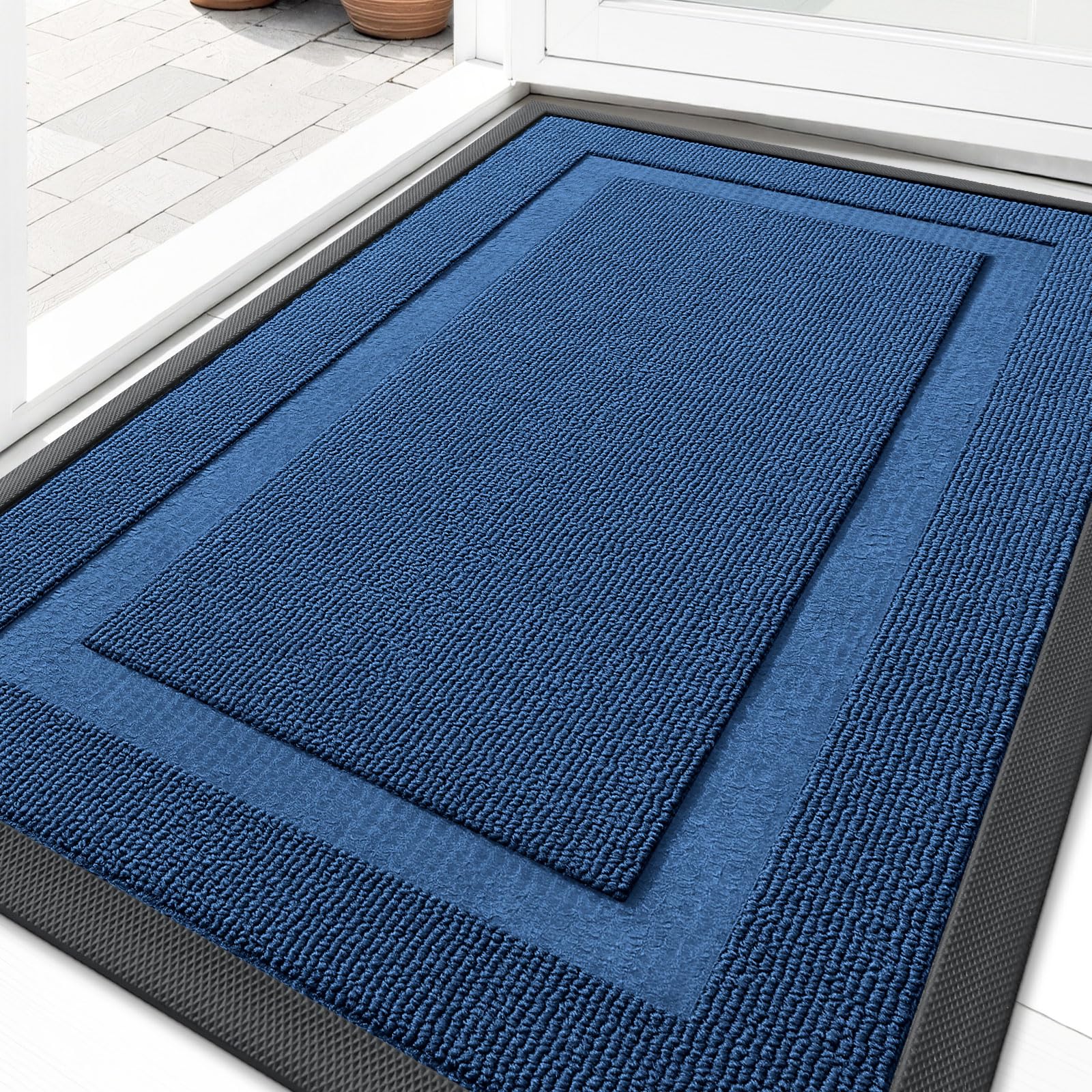 OLANLY Front Door Mat Indoor Outdoor Entrance, Waterproof All-Season, All-Weather Doormat, Sturdy Natural Rubber, Fade Resistant, Low Profile, Easy Clean Patio Porch Entryway Mat, 29.5x17, Black