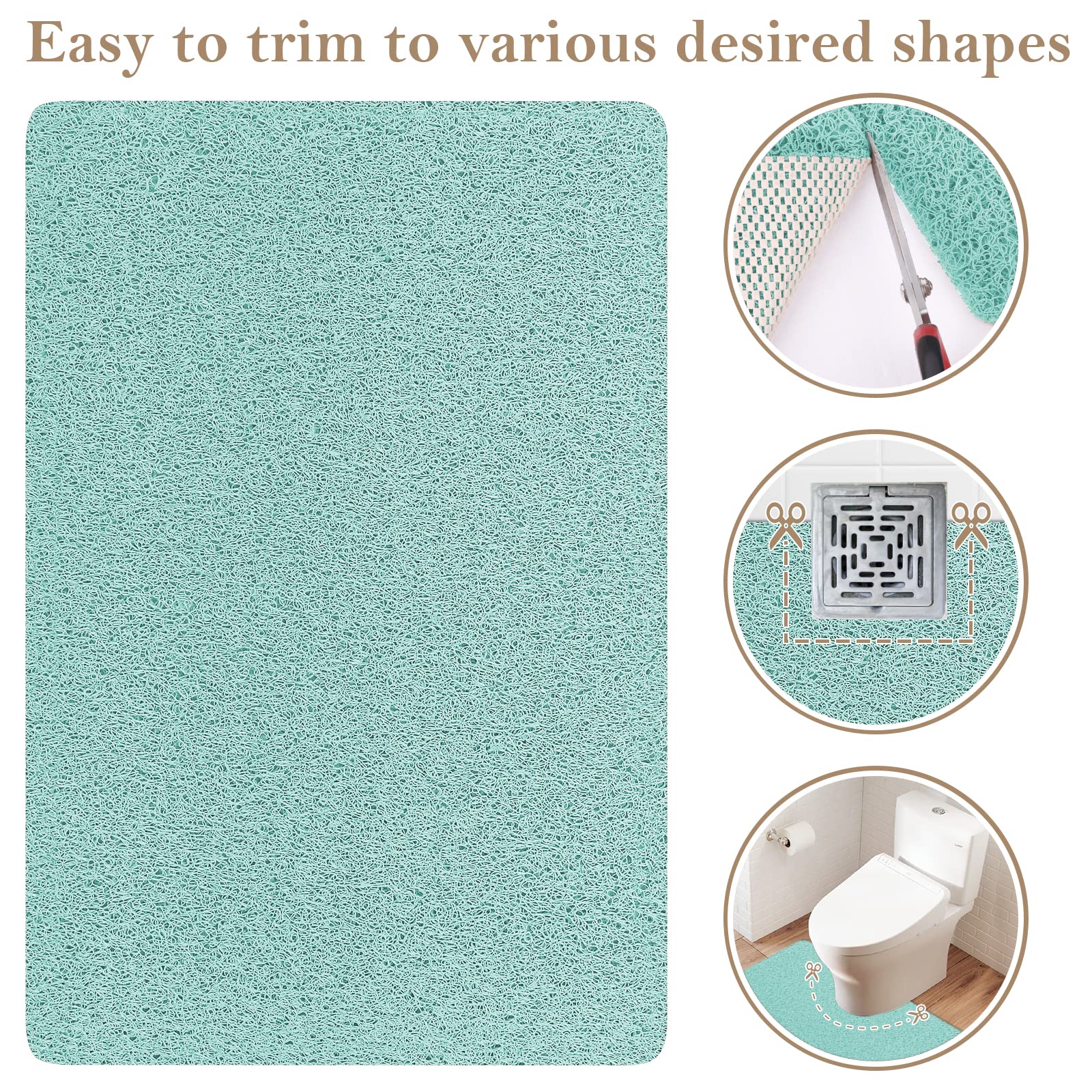 PVC Loofah Shower/Bathtub Mat Non-Slip, 24x16 inch, Soft Tub Mat with Drain, for Tub and Bathroom,Quick Drying,Grey